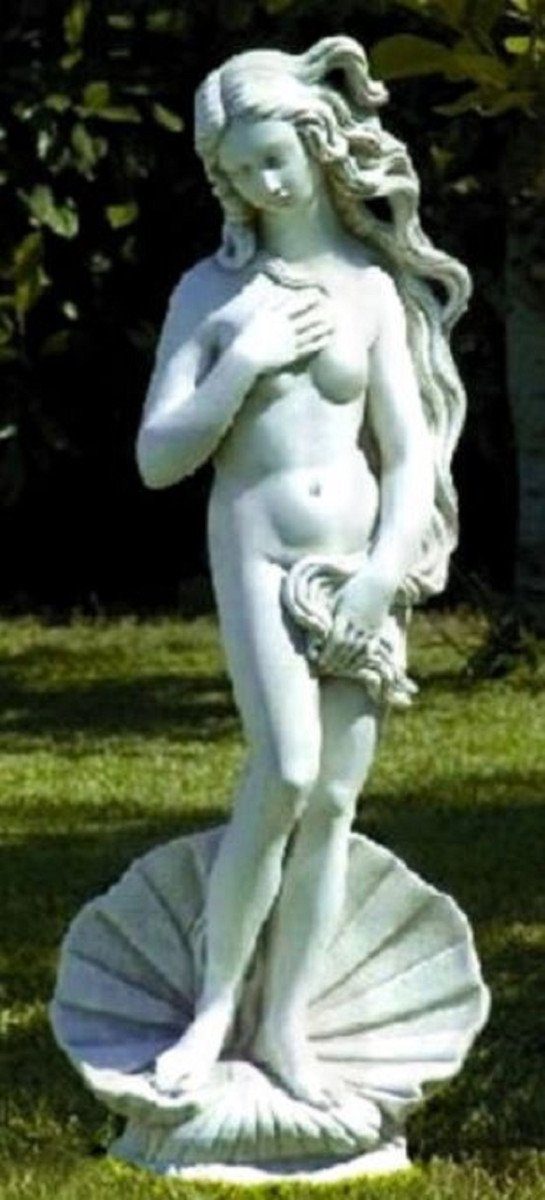 Casa Padrino Skulptur Jugendstil Gartendeko Skulptur / Statue Venus mit Muschel Grau Ø 32 x H. 85 cm - Steinfigur Gartenskulptur