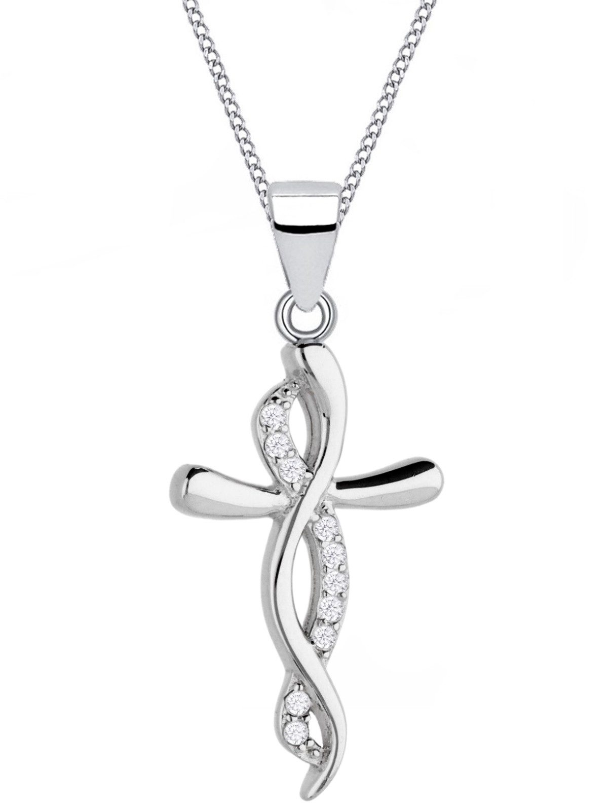 Goldene Hufeisen Kreuzkette Unendlichkeit Kreuz Kette 925 Silber mit Zirkonia, 925 Sterling Silber mit Zirkonia, Silberschmuck für Kinder