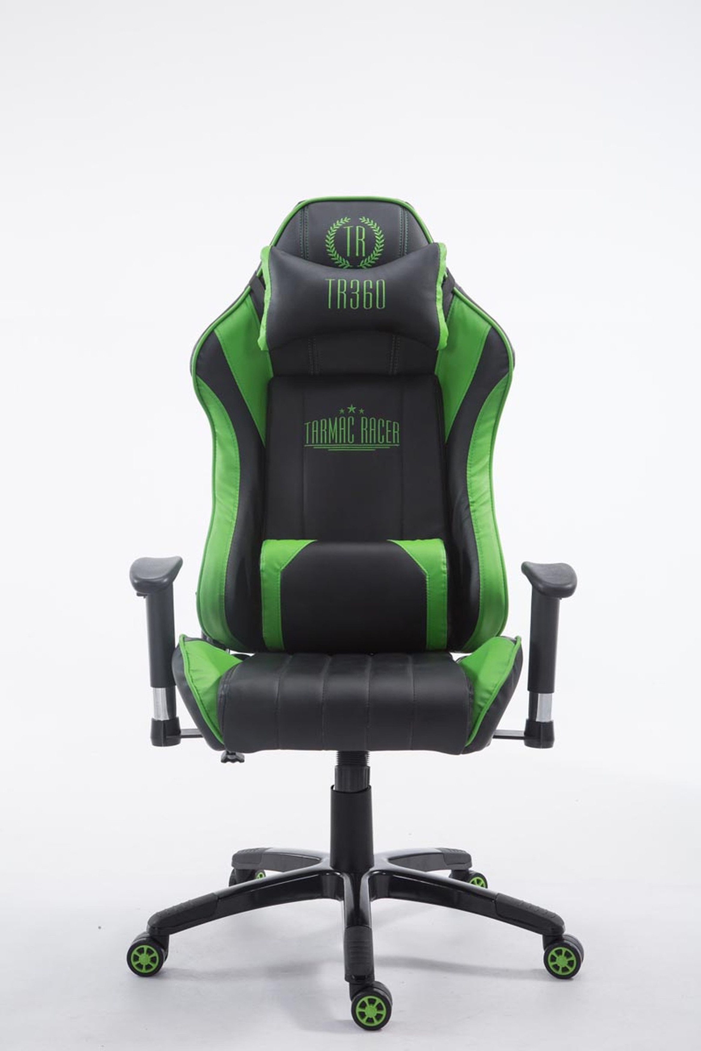 TPFLiving Gaming-Stuhl Shiva 2 mit bequemer Rückenlehne - höhenverstellbar und 360° drehbar (Schreibtischstuhl, Drehstuhl, Gamingstuhl, Racingstuhl, Chefsessel), Gestell: Kunststoff schwarz - Sitzfläche: Kunstleder Schwarz/Grün