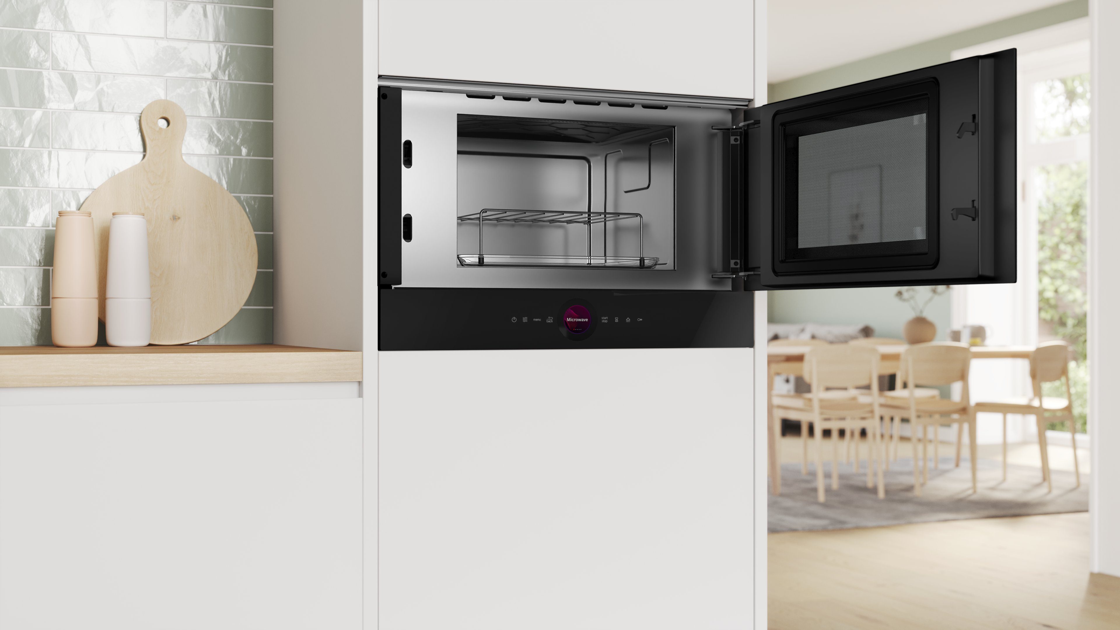 BOSCH Einbau-Mikrowelle BER7321B1, Grill, Mikrowelle, 21 l, Innovative Bedienung per Digitalring & leicht zu reinigender Innenraum