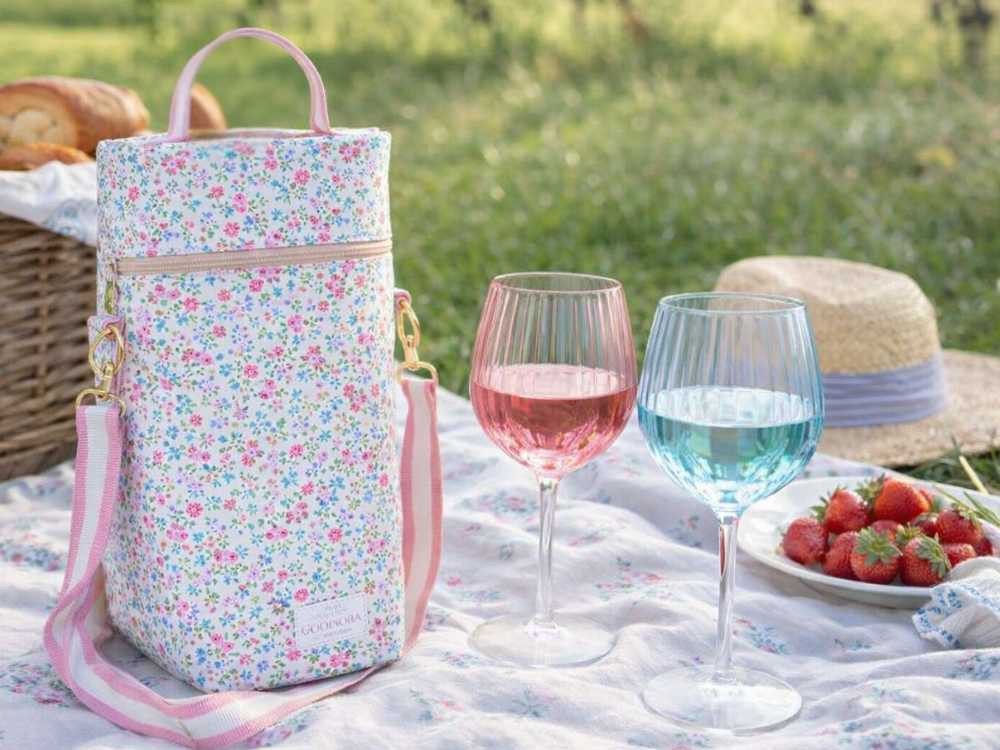 Greengate Henkeltasche Greengate Weinkühler Kühltasche LOUISA Weiß mit Blumen Muster 34x13 cm