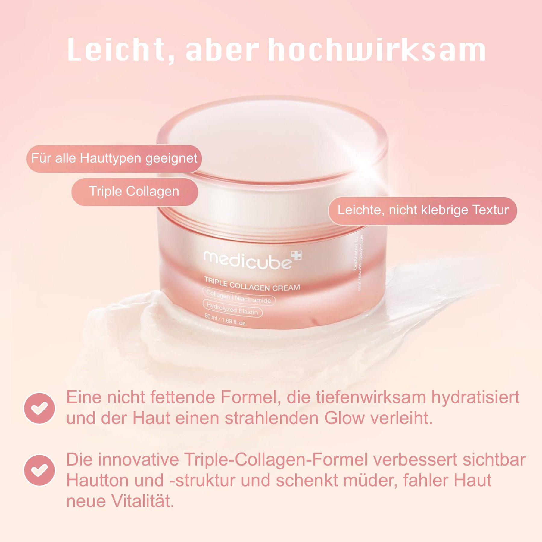 Medicube Tagescreme Triple Collagen Cream Anti Falten Gesichtscreme 50ml, 1-tlg., Anti-Falten, Anti-Aging-Creme, Gesichtspflege, Tagescreme