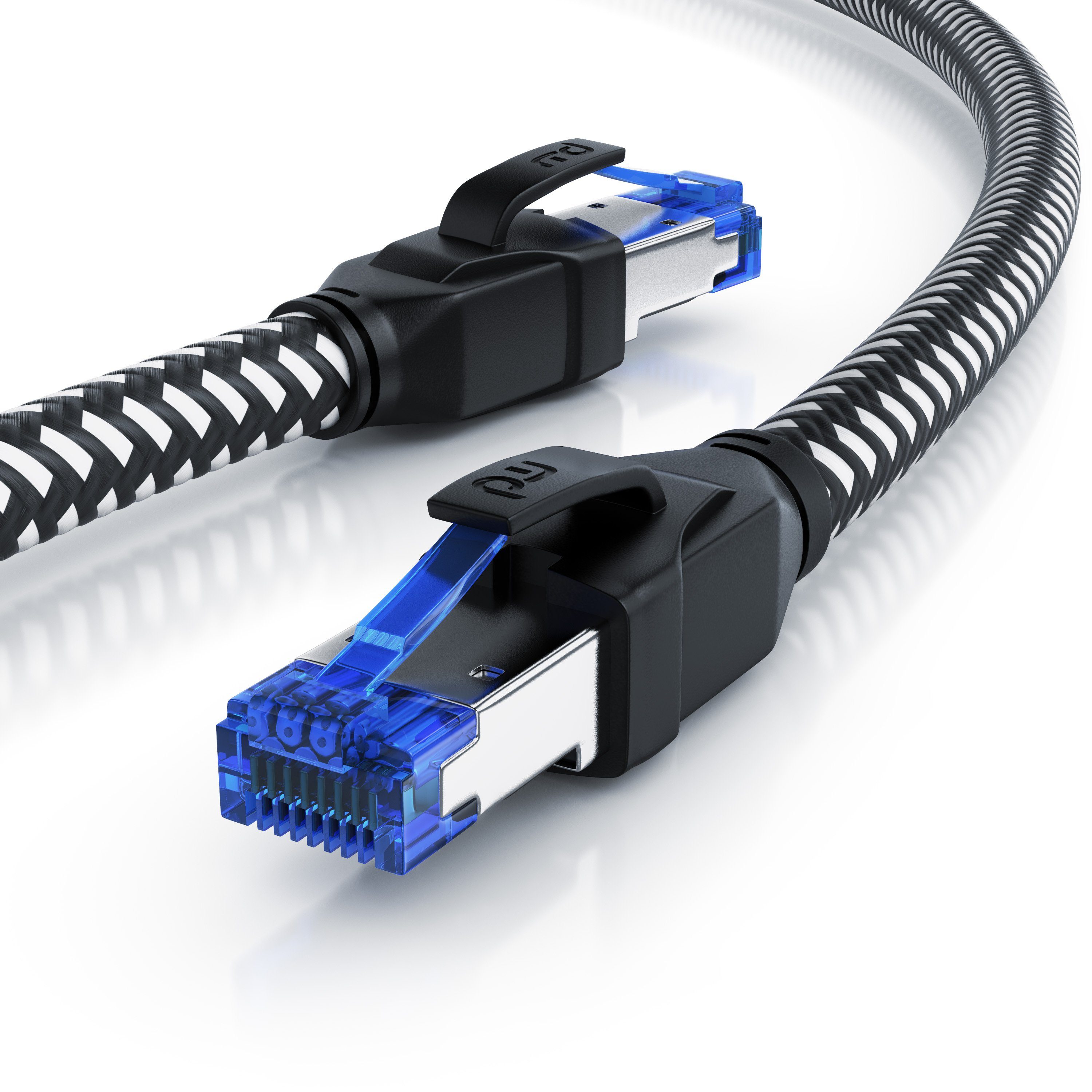 Primewire Кабель локальной сети, CAT.8, RJ-45 (Ethernet) (50 cm), Patchkabel CAT 8, Baumwollummantelung, Netzwerkkabel 40 Gbit/s - 0,5m