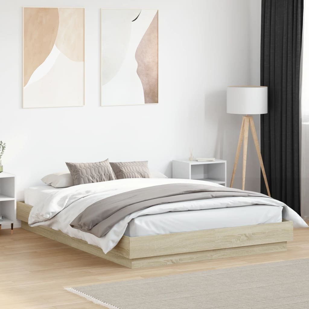 Bettgestell Sonoma-Eiche 203x123x23 cm aus Massivholz