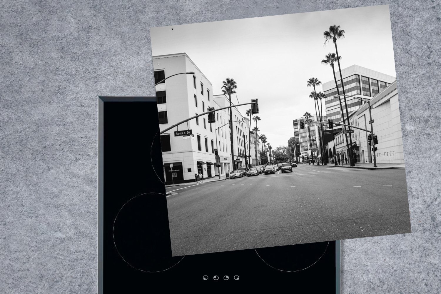 Angeles (1 Schwarz Herdblende-/Abdeckplatte küche - MuchoWow Arbeitsplatte Drive für Rodeo Ceranfeldabdeckung, 78x78 cm, Vinyl, - tlg), Weiß, Los -