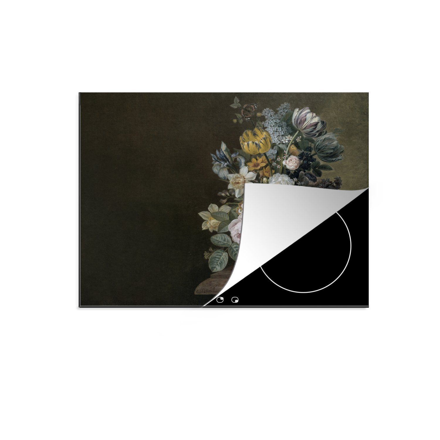 MuchoWow Herdblende-/Abdeckplatte Blumen - Eelke Jelles Eelkema - Alte Meister, Vinyl, (1 tlg), 59x51 cm, Induktionsschutz, Induktionskochfeld, Ceranfeldabdeckung