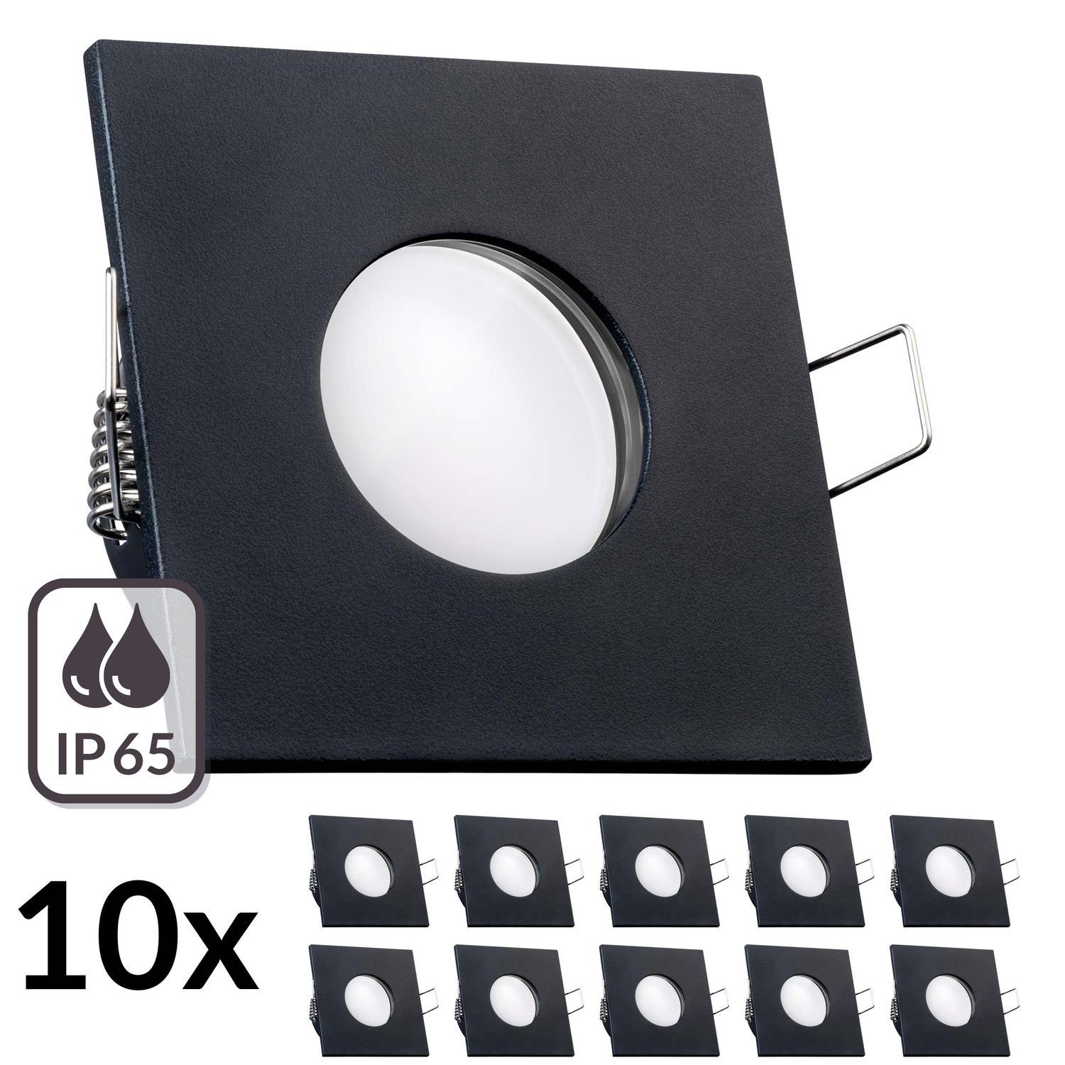 10er LEDANDO in IP65 flach CCT RGB Einbaustrahler Set schwarz Einbaustrahler extra LED LED 5W mit