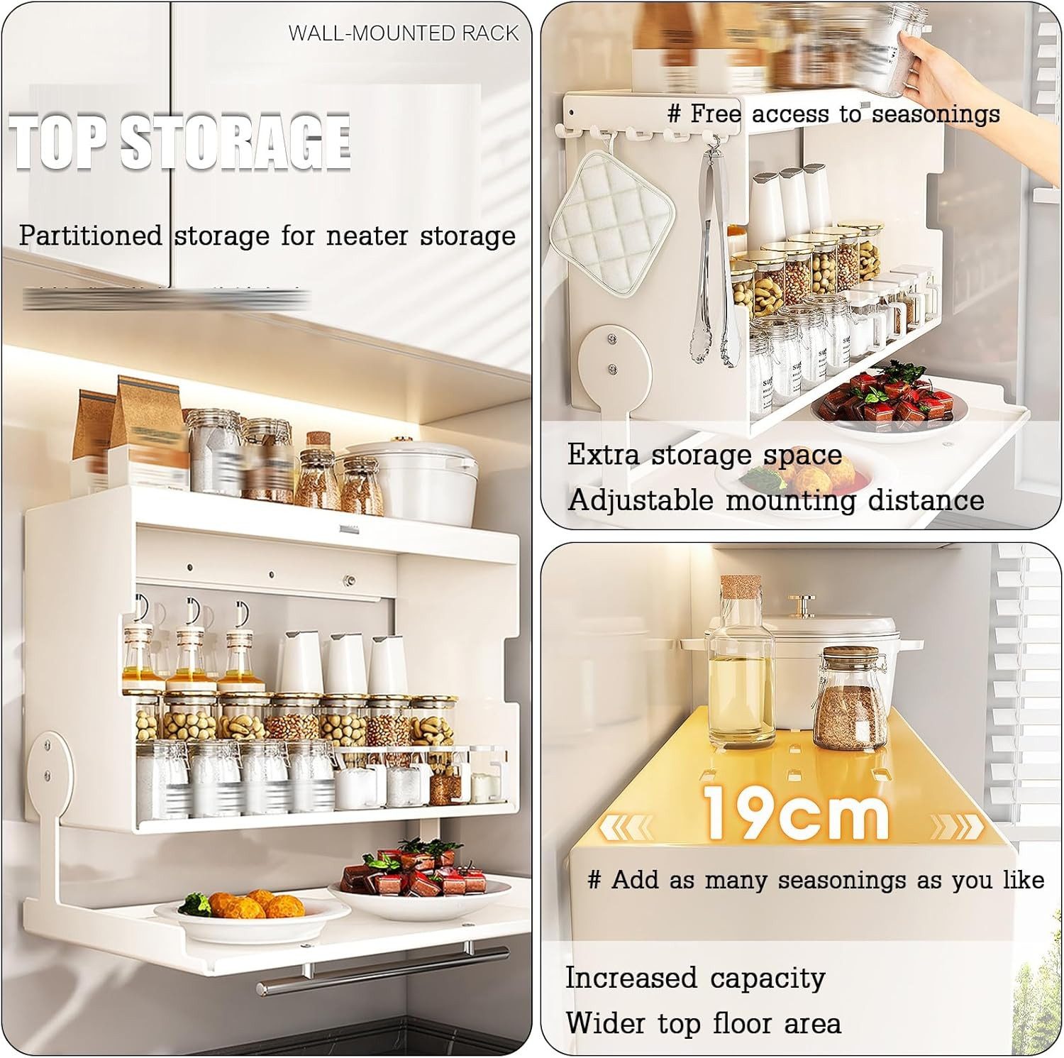 BlingBin Küchenregal Wandschrank Organizer mit Klapptür, Metall-Hängeschrank - 40x19x29cm, 1er Set, Tragfähigkeit: 25 kg, Flip-Top-Design für Besteck, Geschirr  – Bild 4 von 5