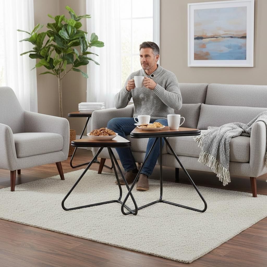 Xlmoebel Couchtisch Minimalistischer Dreieckstisch aus Holz in Braun und Schwarz (1-St), Made in Europa