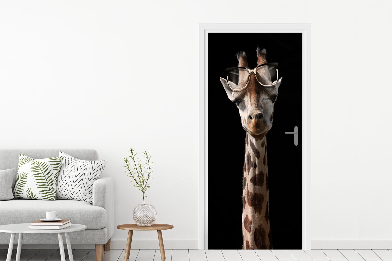 (1 cm Tür, Giraffe Matt, - Schutzbrille Türaufkleber, 75x205 bedruckt, - MuchoWow St), Türtapete für Fototapete Schwarz,