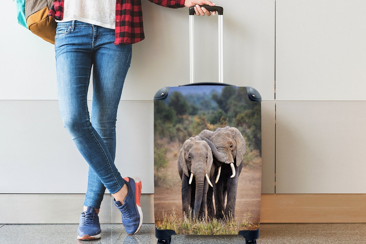 MuchoWow Handgepäckkoffer Elefant - Afrika 4 Reisekoffer Rollen, - Handgepäck Trolley, Tiere, mit rollen, für Reisetasche Ferien