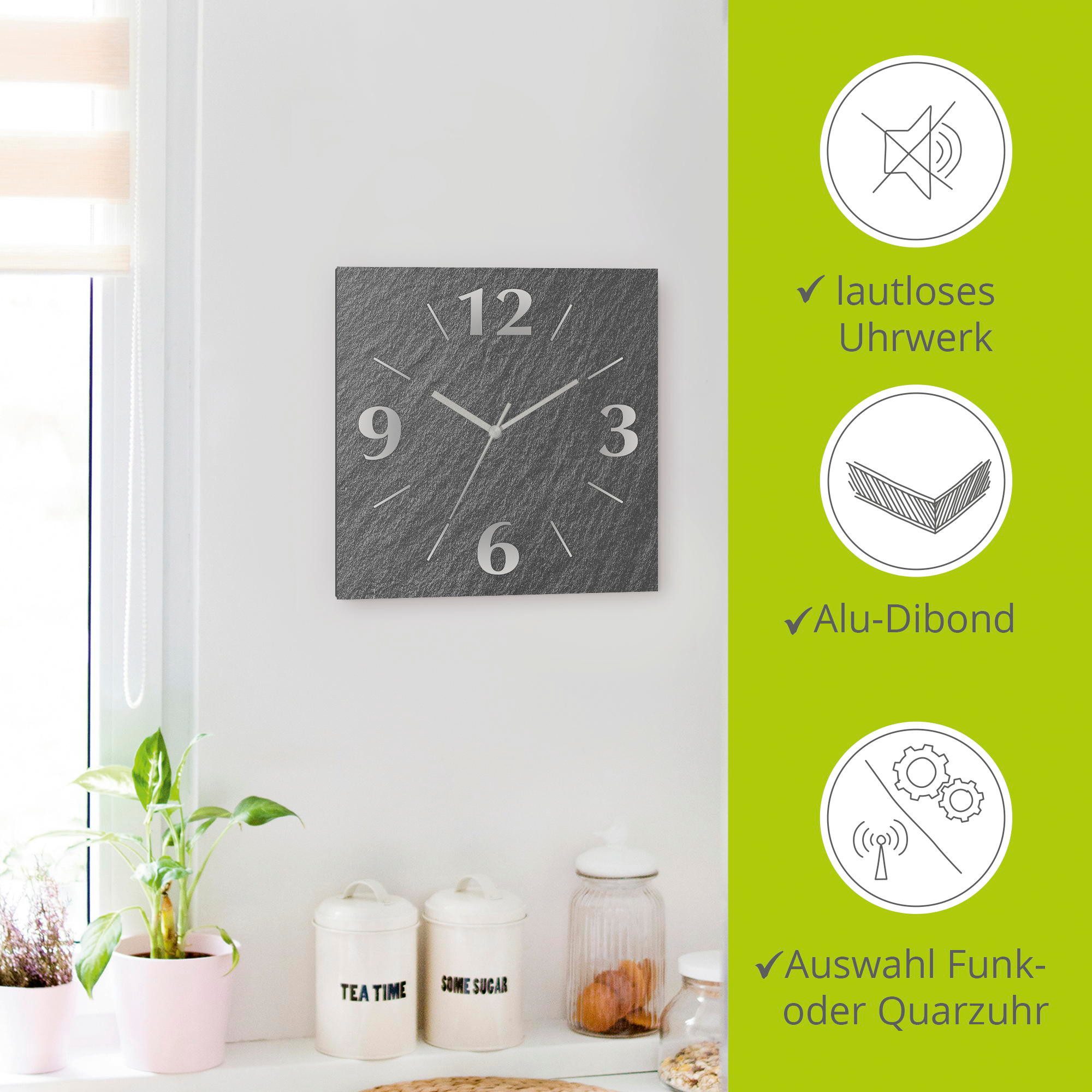 Artland Wanduhr Schiefer (wahlweise mit Quarz- oder Funkuhrwerk, lautlos ohne Tickgeräusche)