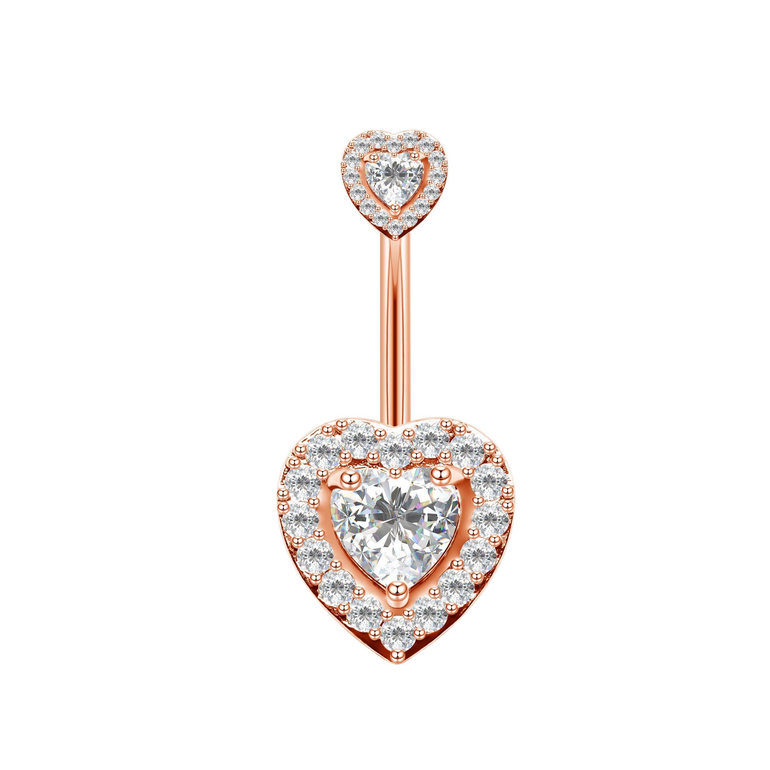 Bauchnabelpiercing Nabel Stecker Edelstahl 316L Roségold 2 Herzen HB407
