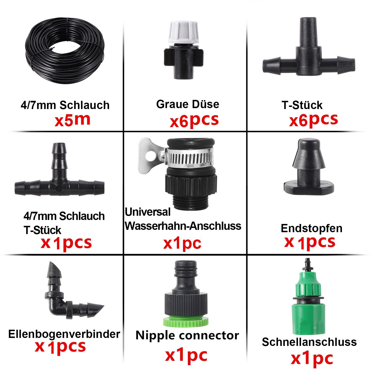 BTTO Bewässerungssystem Automatischer Bewässerungsmodus 5M/10M DIY-Tropfbewässerungsset, für Garten Gemüse Garten PflanzenNebelbewässerung, Kühlung