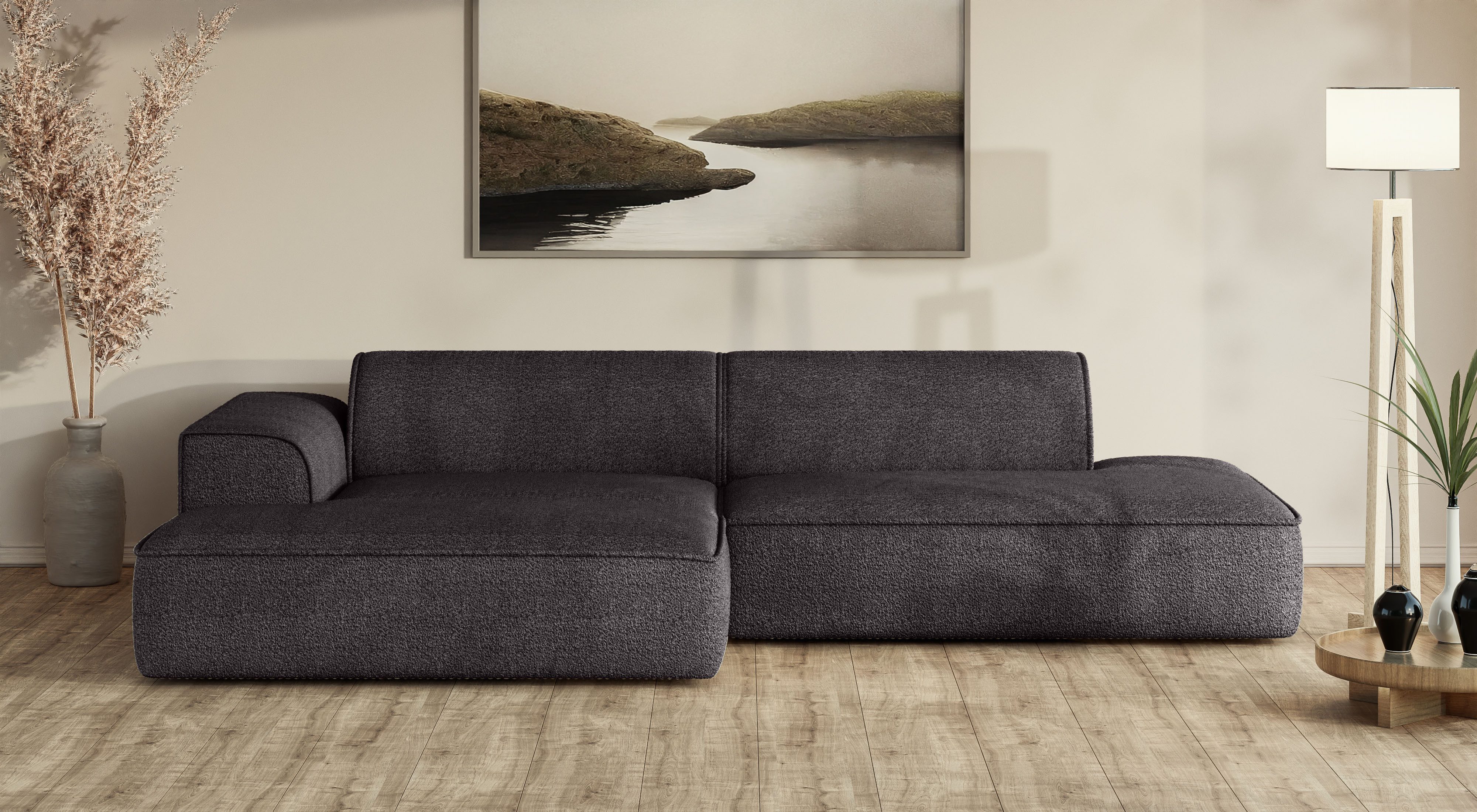 exxpo - sofa fashion Ecksofa Billund modernes Designsofa, bequem und elegant, Breite 294cm, L-Form, modern, L-form, Wellenfedern, inklusive 2x Nierenkissen
