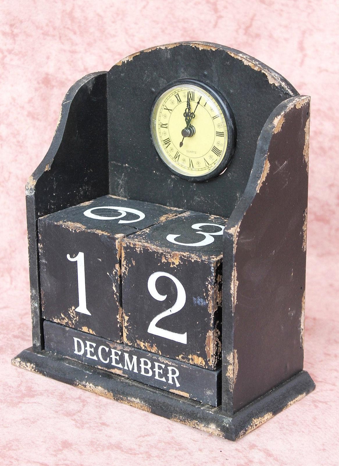 DanDiBo Schreibtischkalender Uhr mit Kalender 14B142 Shabby Kaminuhr Standuhr 25 cm Vintage, Quarzuhr