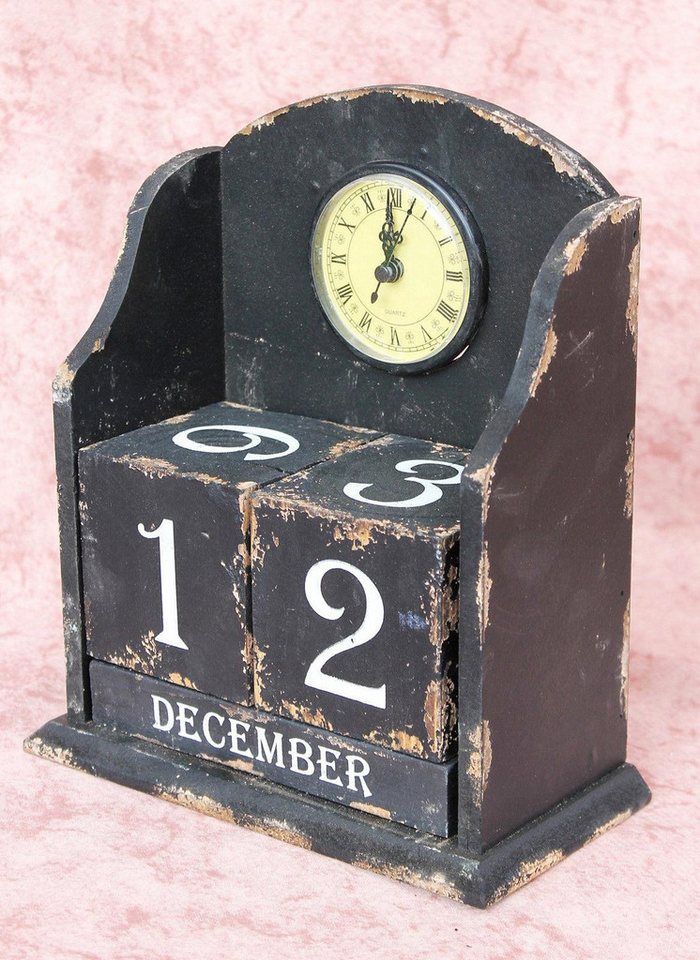 DanDiBo Schreibtischkalender Uhr mit Kalender 14B142 Shabby Kaminuhr Standuhr 25 cm Vintage, Quarzuhr