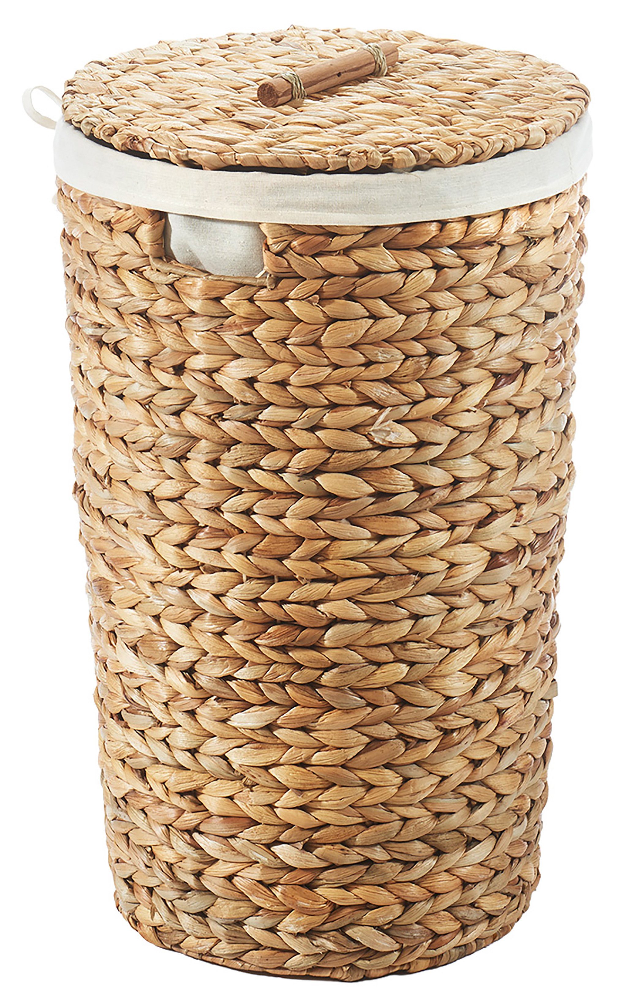 Kobolo Wäschekorb Aufbewahrungskorb MIRA aus Wasserhyazinthe mit Deckel und herausnehmba (Einzelstück, mit Deckel und Stoffeinsatz)