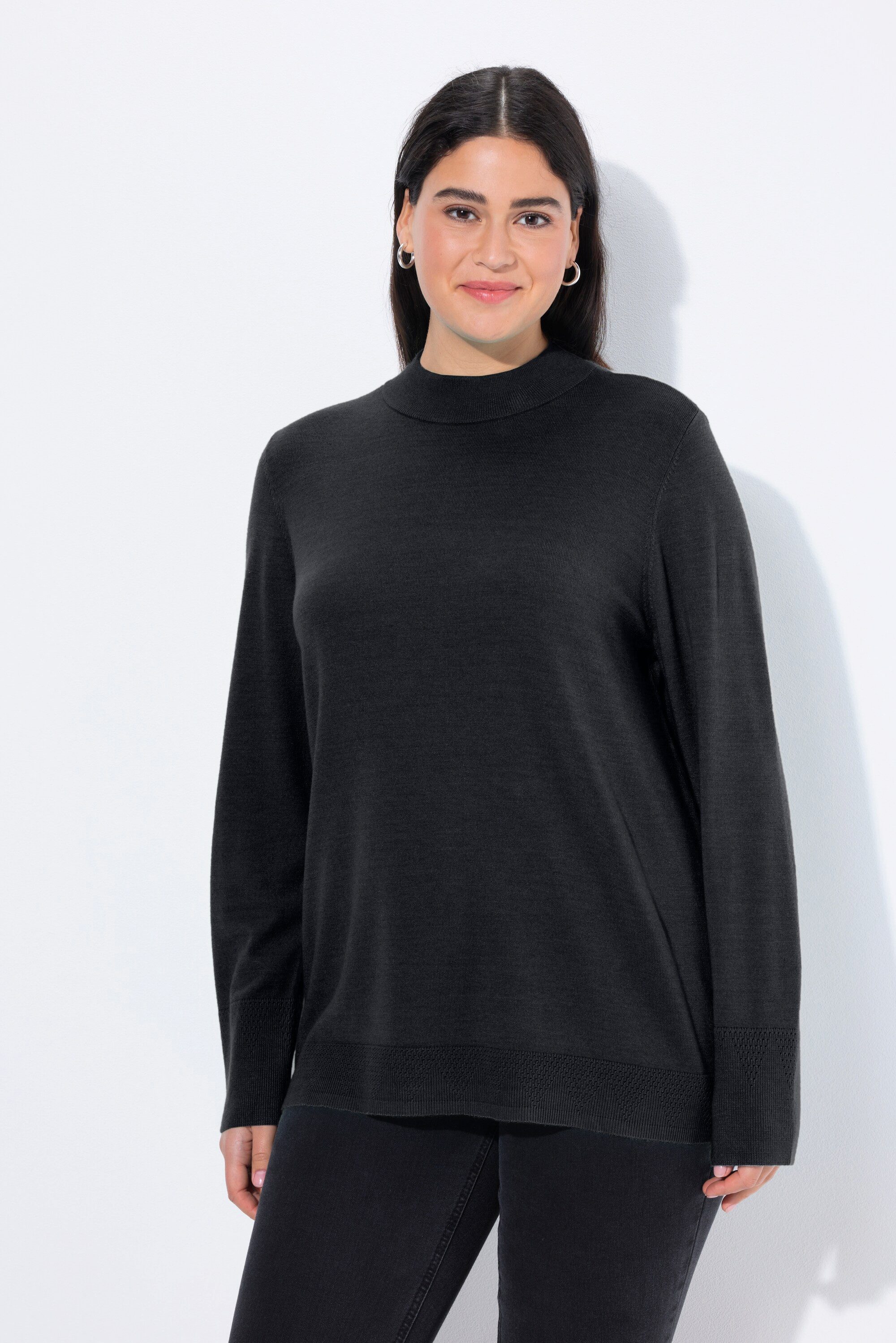 Ulla Popken Strickpullover Pullover Stehkragen Langarm Rippbündchen günstig online kaufen