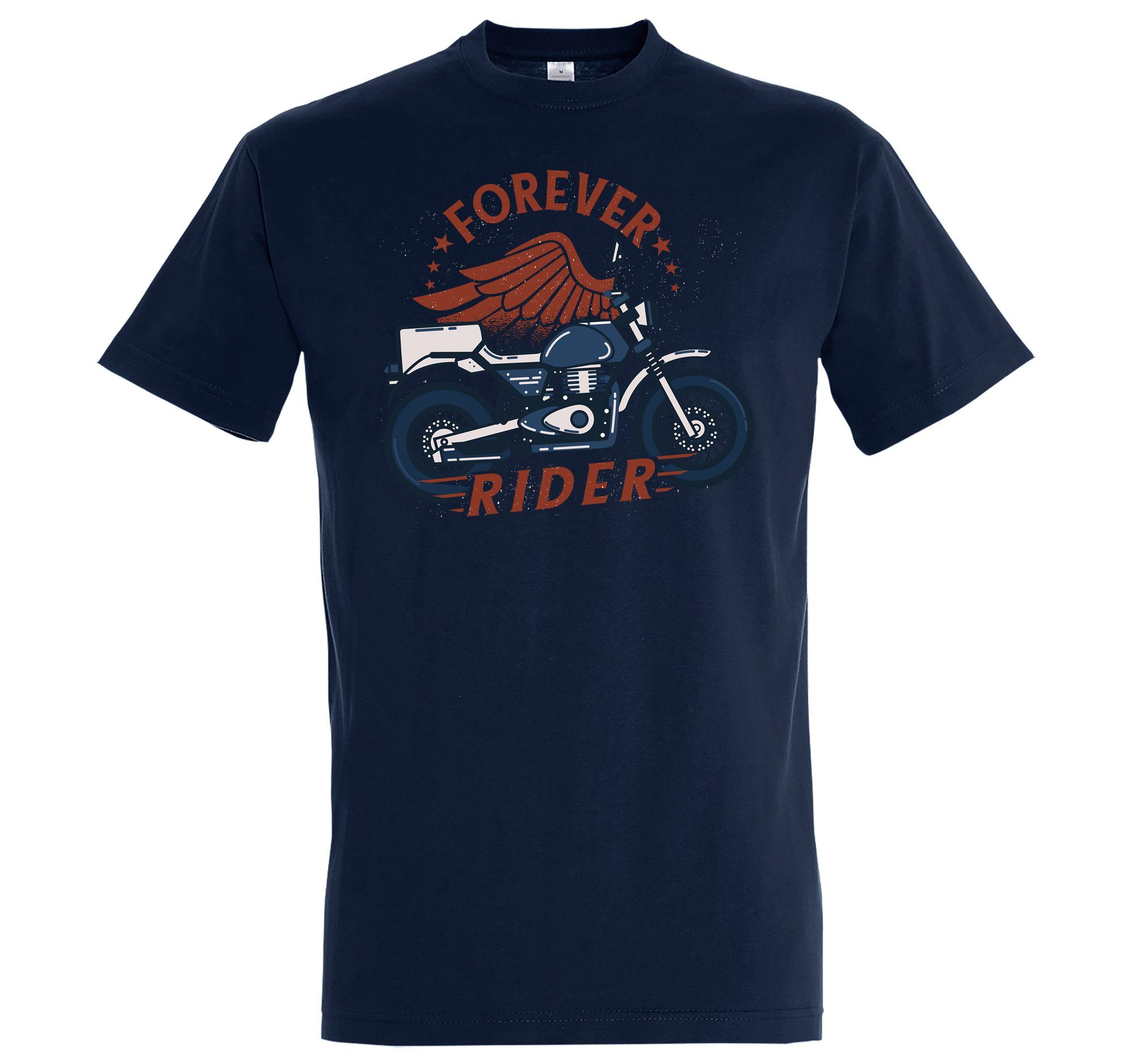 Frontprint Navyblau Youth trendigem T-Shirt Rider Shirt Herren mit Designz Forever