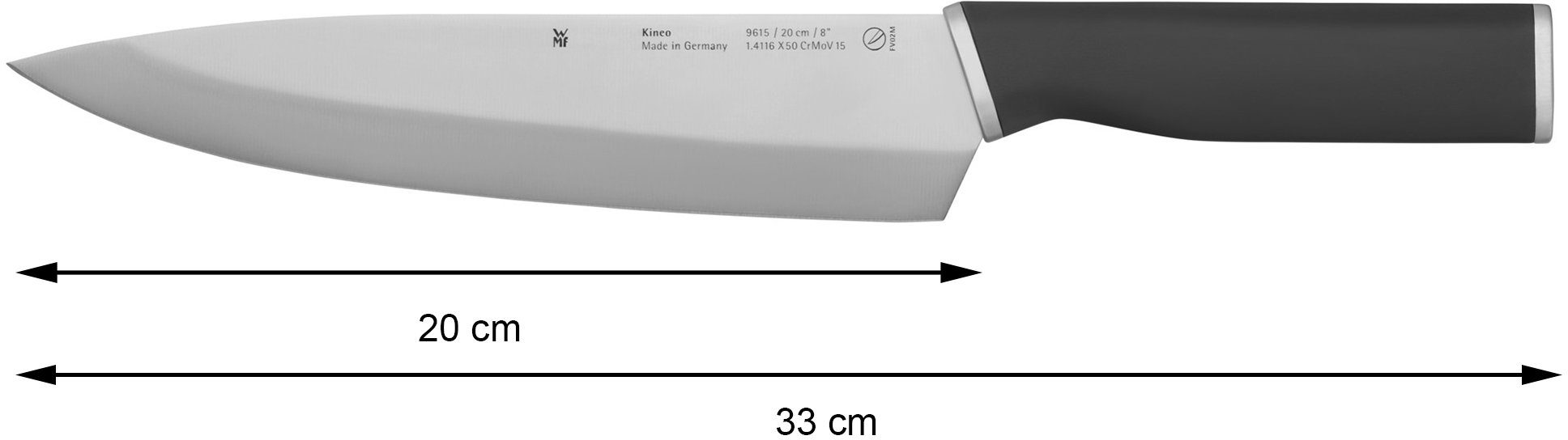 WMF Messer-Set Kineo (Set, 3-tlg., Kochmesser 33 cm, Fleischmesser 33 cm, Gemüsemesser 20,3 cm), Messerklingen aus Spezialklingenstahl, Made in Germany
