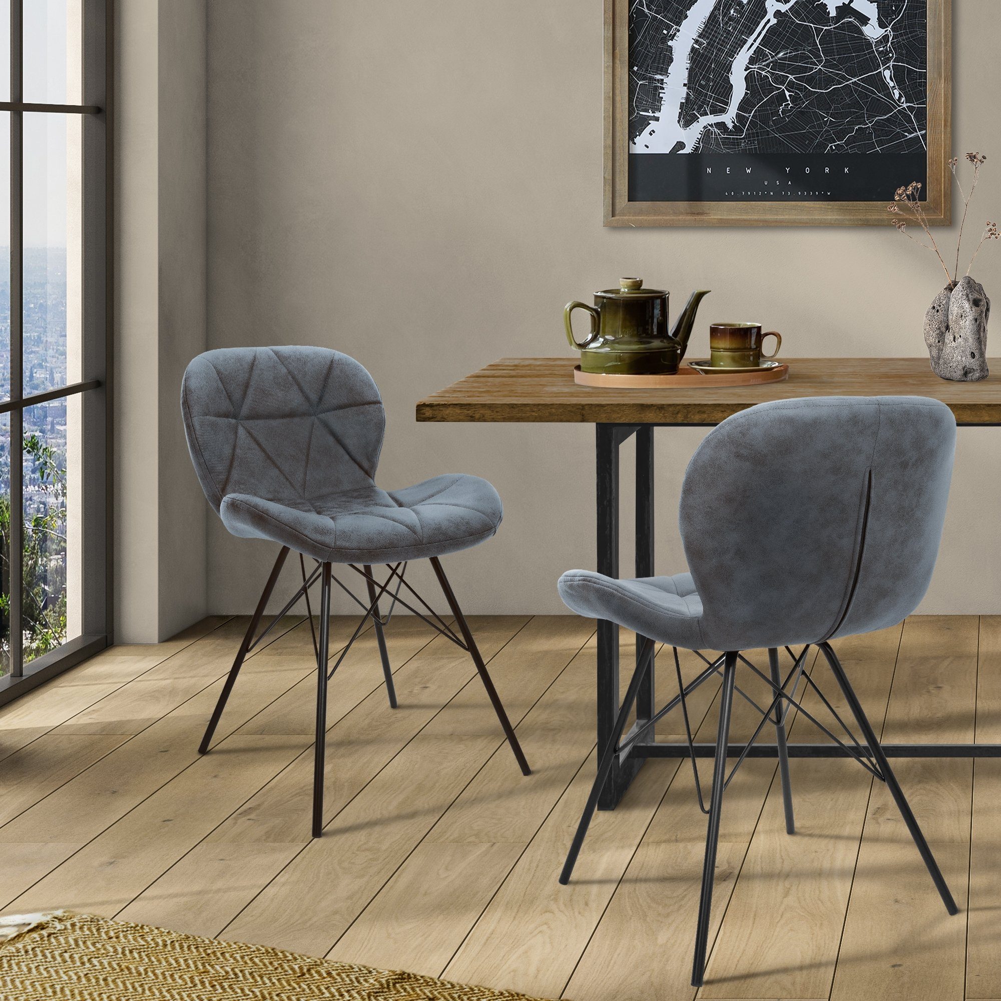 ML-DESIGN Stuhl Esszimmerstuhl Set mit Rückenlehne und Metallbeinen Küchenstühle (2 St), 2er Set Wohnzimmerstuhl Anthrazit Polster 48x50x74cm PU-Leder