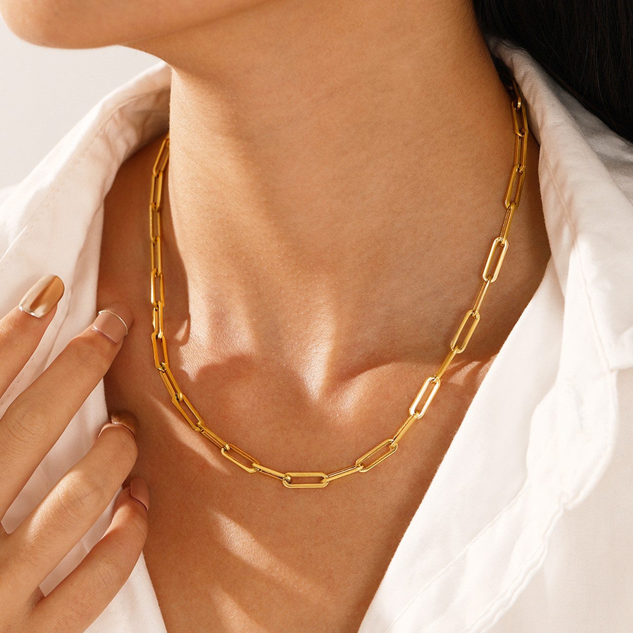 KARMA Edelstahlkette Halskette Damen Edelstahl Gold 50 cm Kette Gliederkett günstig online kaufen
