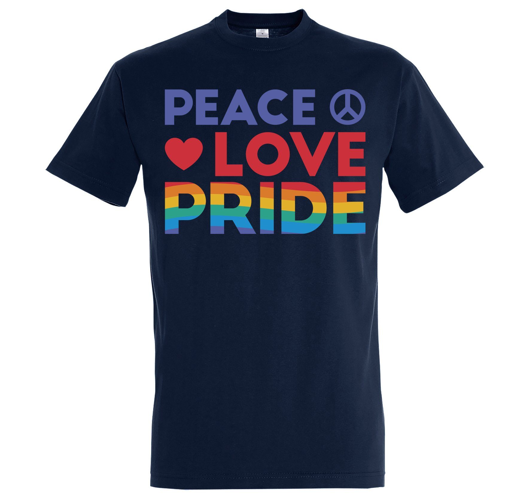 Pride mit Trendigem Love T-Shirt Youth Frontdruck Designz Herren Navy Peace T-Shirt