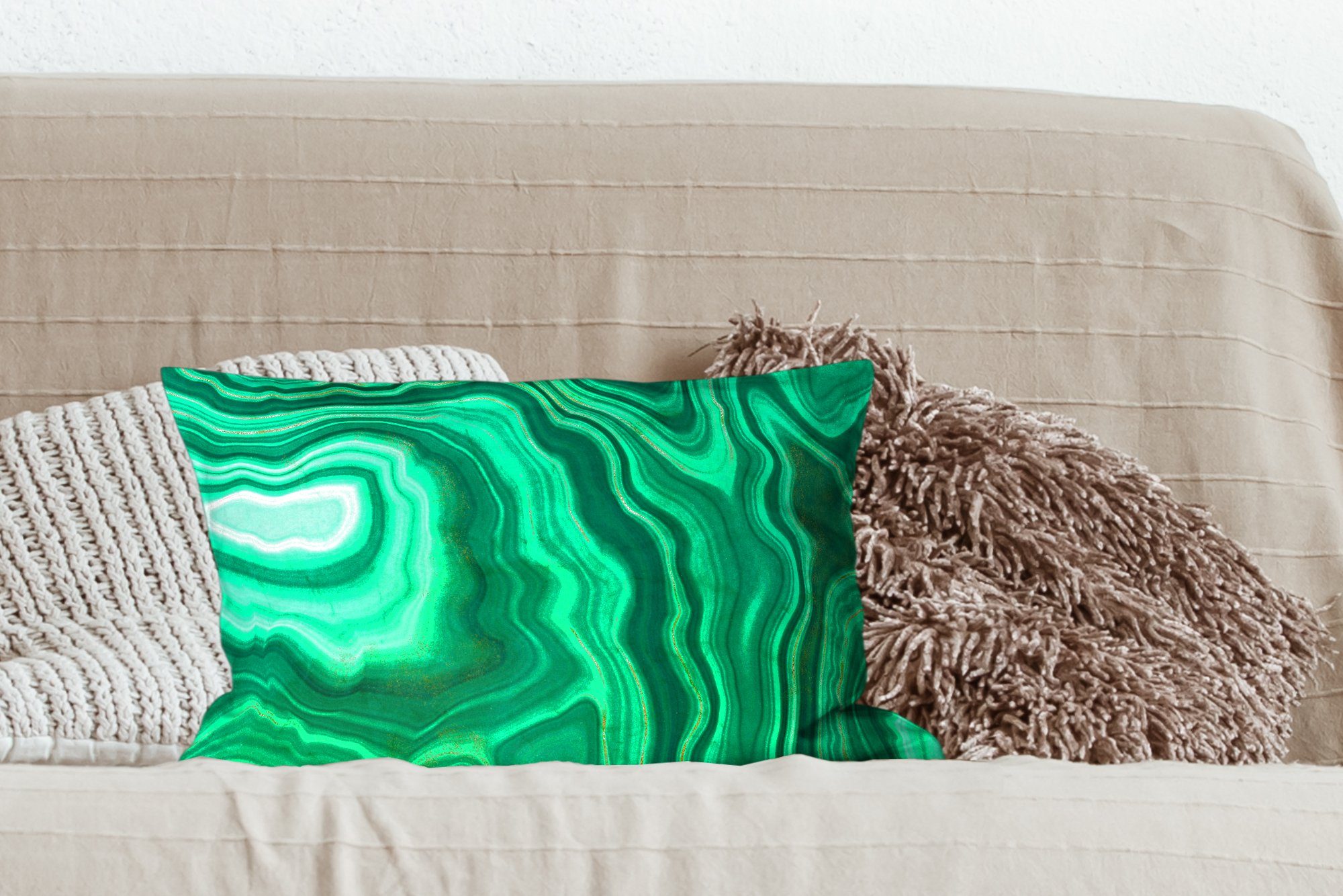 Geode Zierkissen, Schlafzimmer Dekokissen Wohzimmer Dekokissen Dekoration, - - Grün Achat Steine, - MuchoWow Füllung, mit