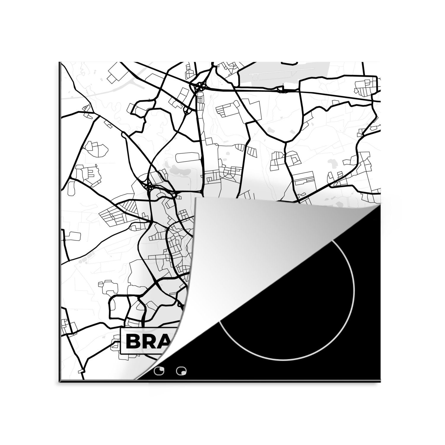 MuchoWow Herdblende-/Abdeckplatte Braunschweig - Stadtplan - Karte, Vinyl, (1 tlg), 78x78 cm, Ceranfeldabdeckung, Arbeitsplatte für küche