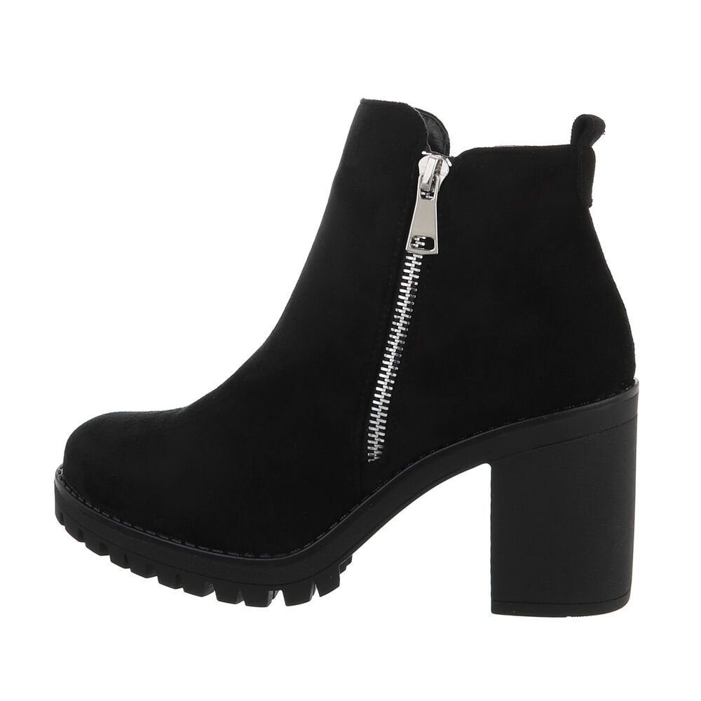 Ital-Design Damen Freizeit High-Heel-Stiefelette Blockabsatz High-Heel Stiefeletten in Schwarz