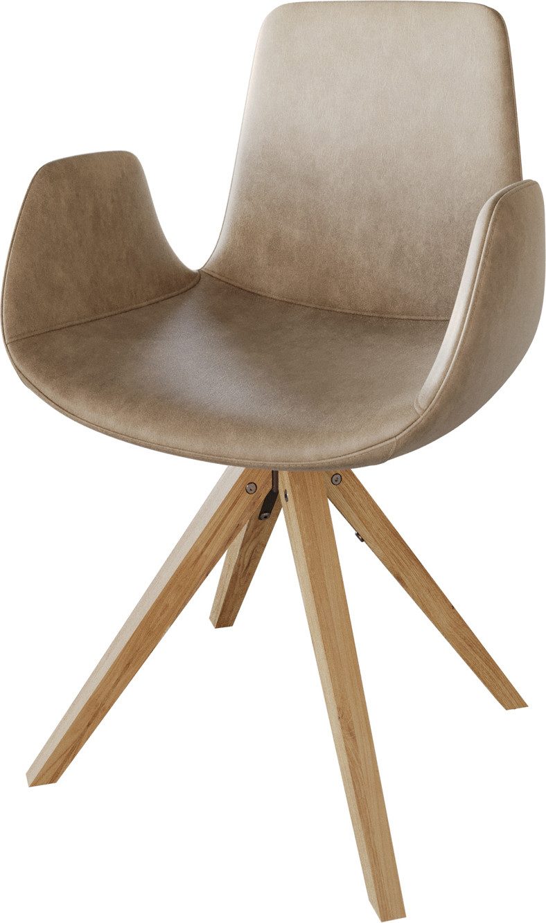 DELIFE Polsterstuhl Ilia-Flex, mit Armlehnen Holzgestell kantig Natur Mikrofaser Beige Vintage
