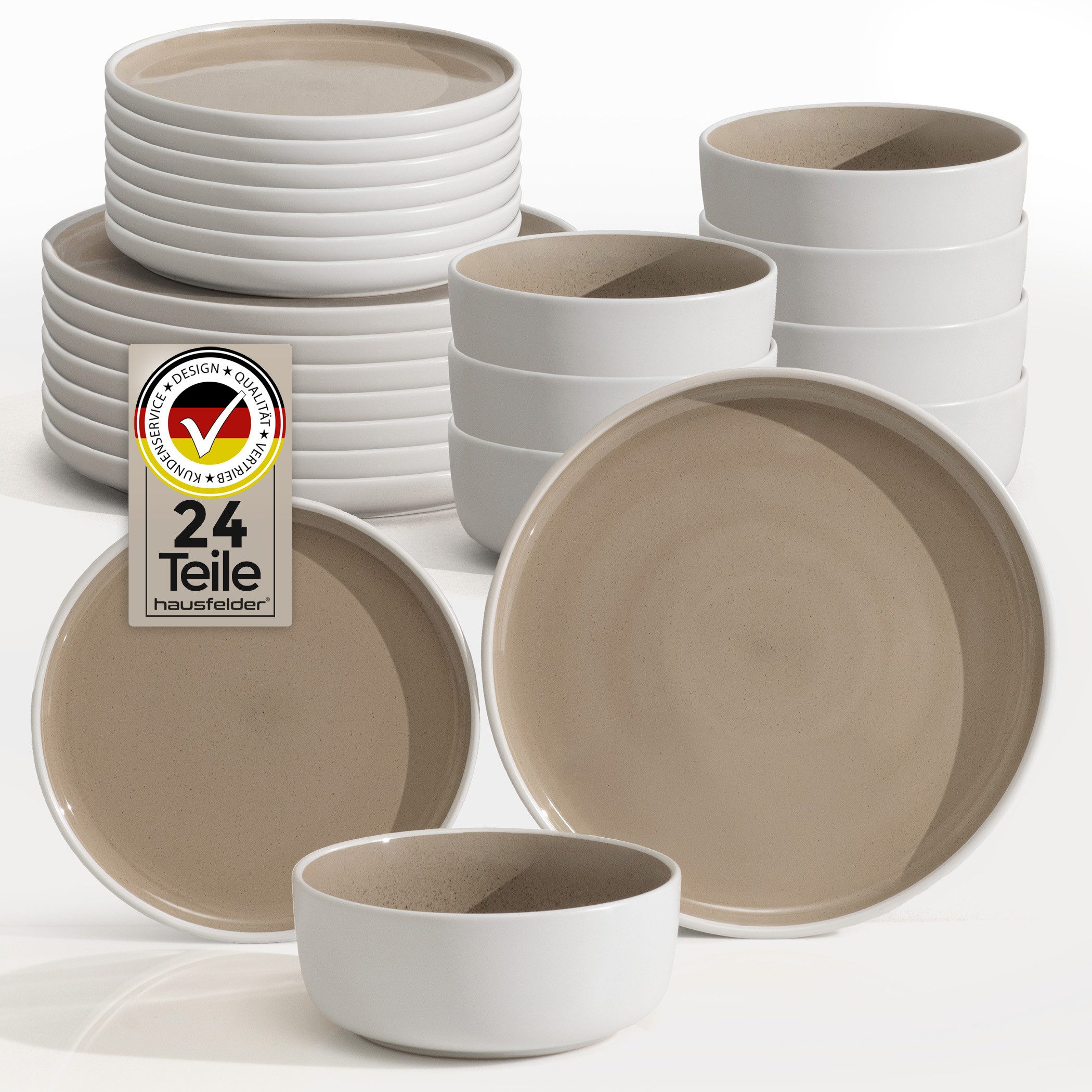 Hausfelder Geschirr-Set Steingut Geschirrset 8 Personen, 24teilig, Shadow Stone (24-tlg), 8 Personen, Steinzeug, spülmaschinen- & mikrowellengeeignet, Reaktivglasur