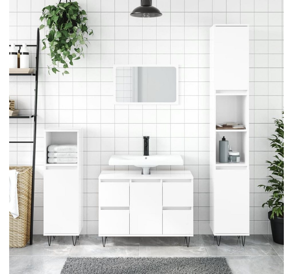 Thumbnail - vidaXL Waschtisch Badschrank Hochglanz-Weiß 80x33x60 cm Spanplatte