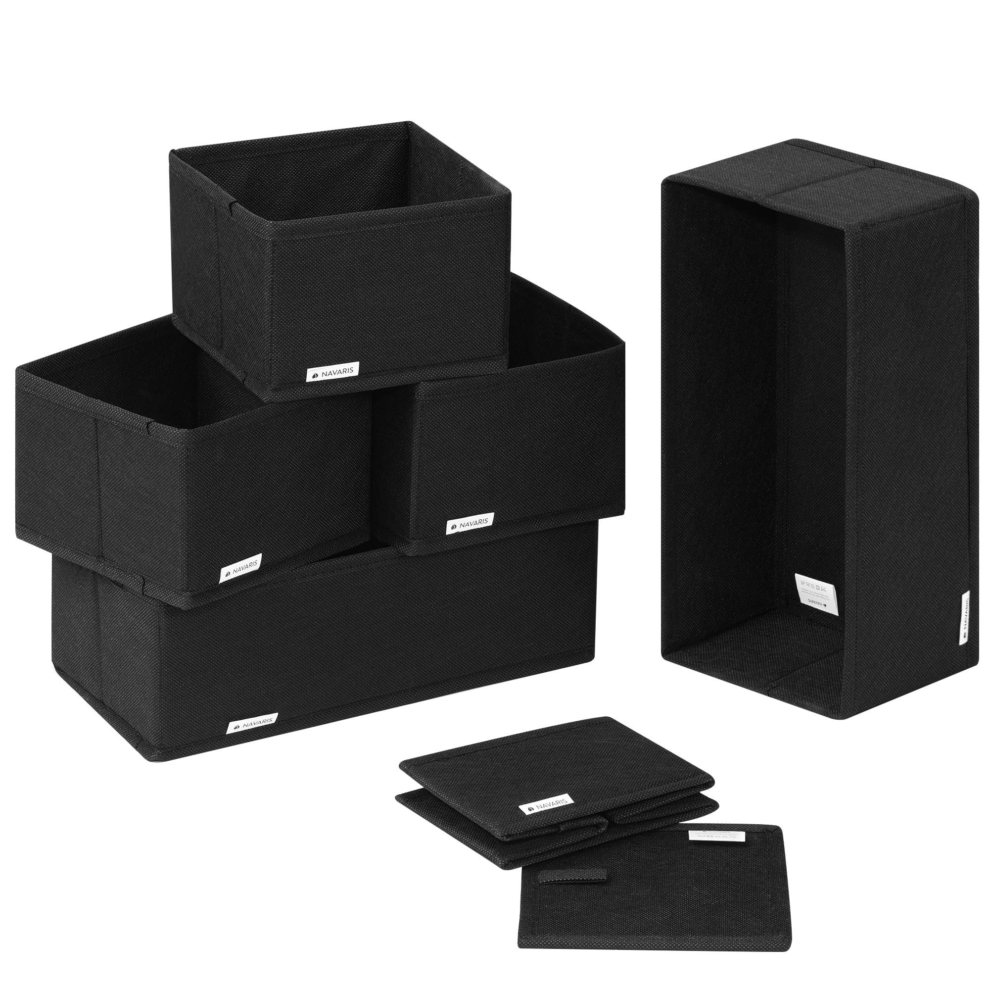 Navaris Sortimentskasten Navaris Aufbewahrungsboxen 6er-Set, faltbar, 14/28 cm, Schwarz
