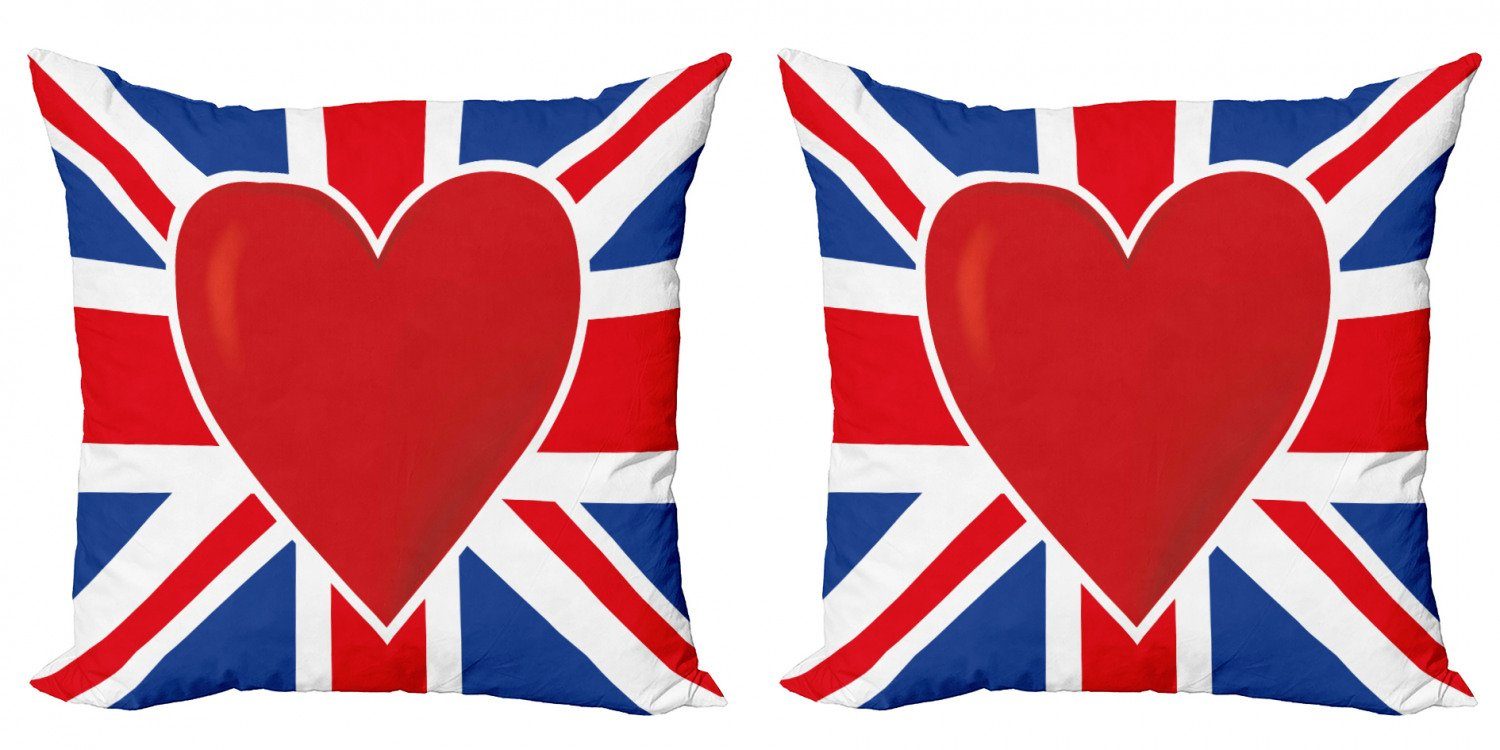 Kissenbezüge Modern Accent Doppelseitiger Digitaldruck, Abakuhaus (2 Stück), Union Jack Flagge Großes rotes Herz