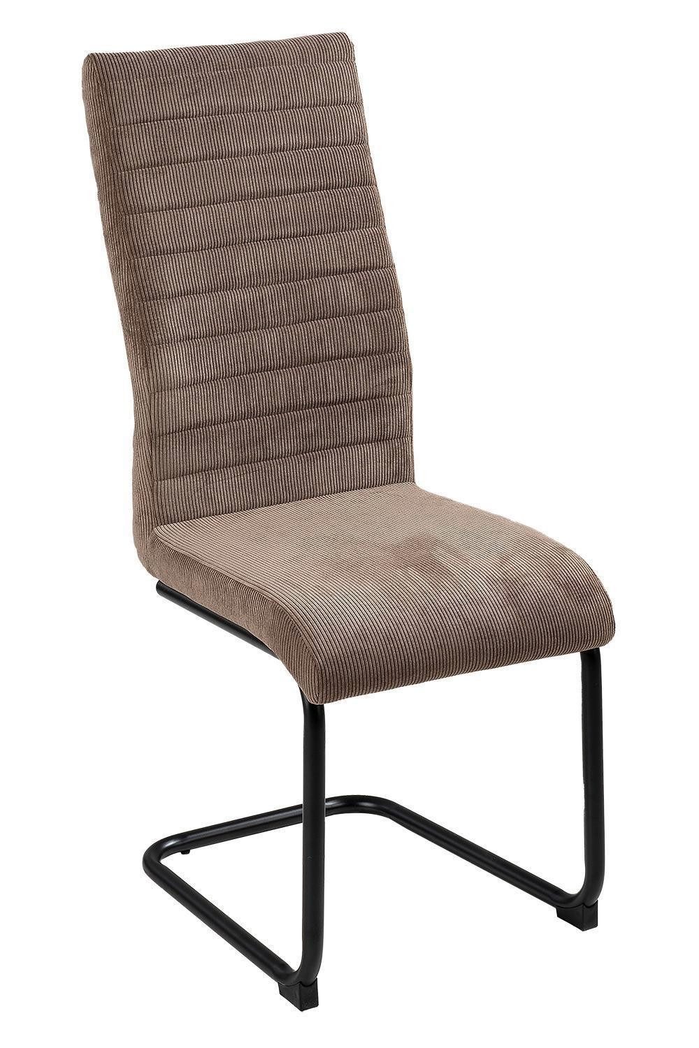 Home4You Freischwinger Schwingstuhl, Braun, Cord, Metallgestell, mit Quersteppung