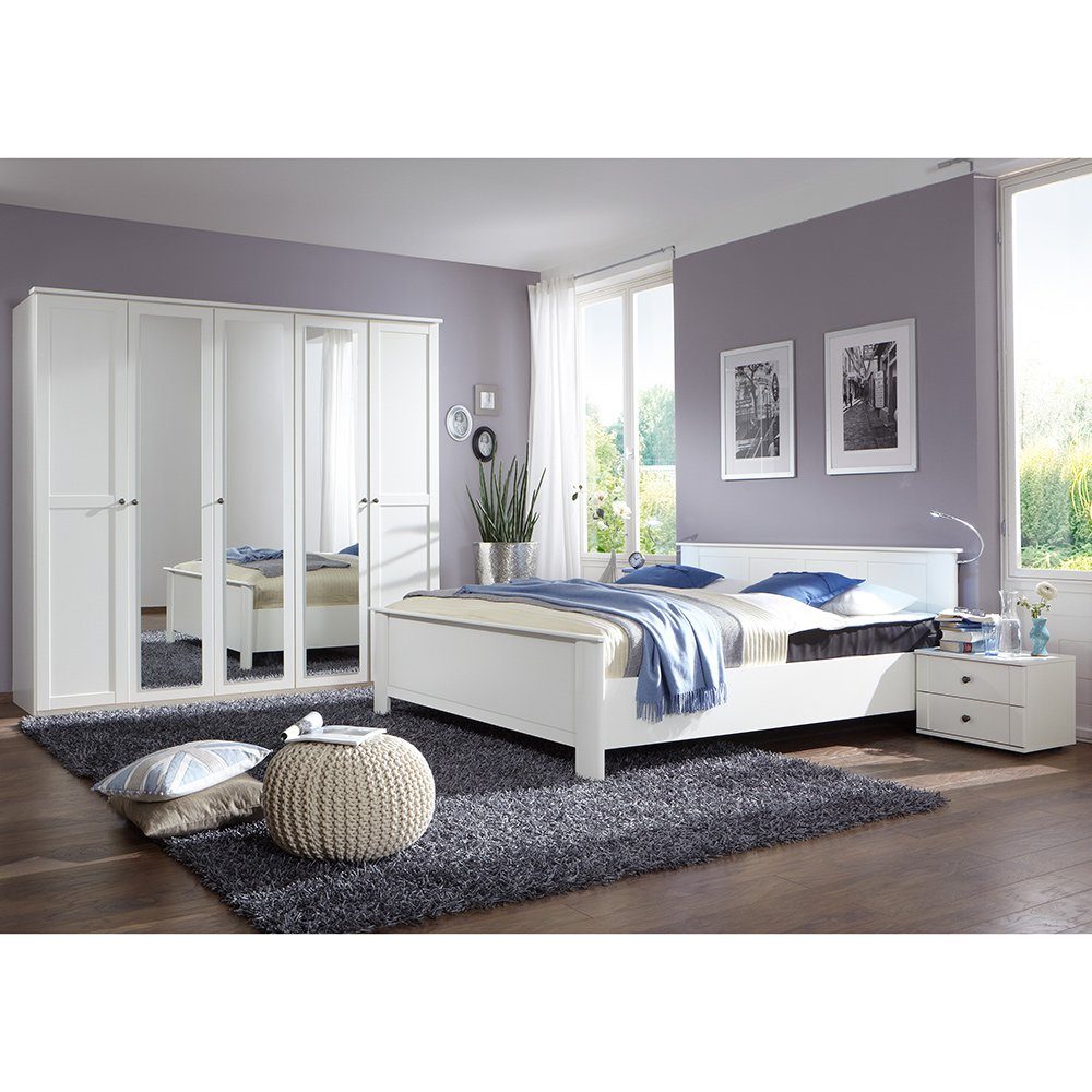 Lomadox Schlafzimmer-Set CROPANI-43, (Spar-Set, 4-tlg), mit Bett 160x200cm, Kleiderschrank 5-teilig 225cm, weiß