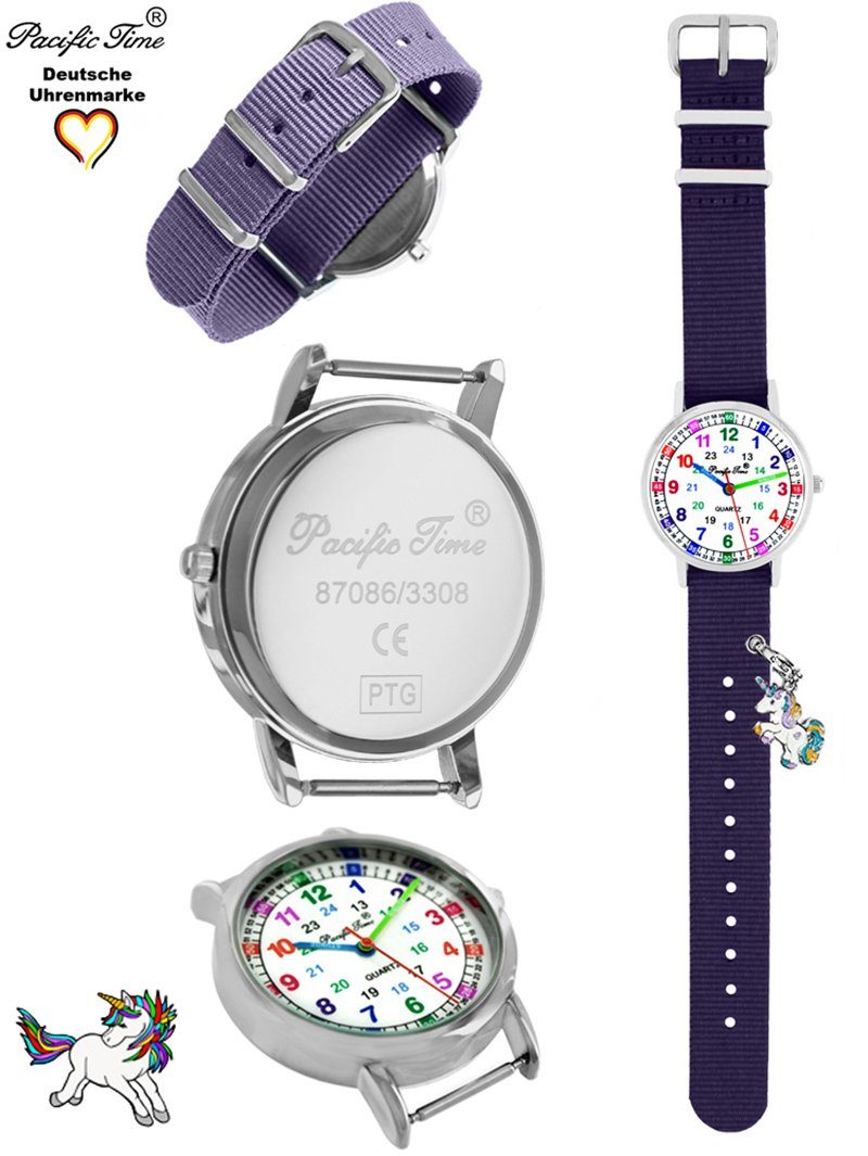 mit Match Lernuhr Mix Charms, Einhorn Gratis Pacific Kinder Design Wechselarmband violett Quarzuhr Armbanduhr Time - und Versand