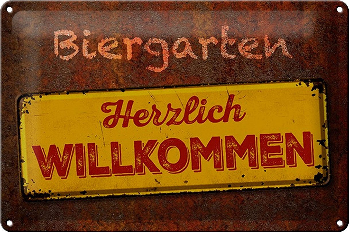 Hebold Metallschild Schild Blech 30x20cm - Made in Germany - Spruch Biergarten herzlich wi