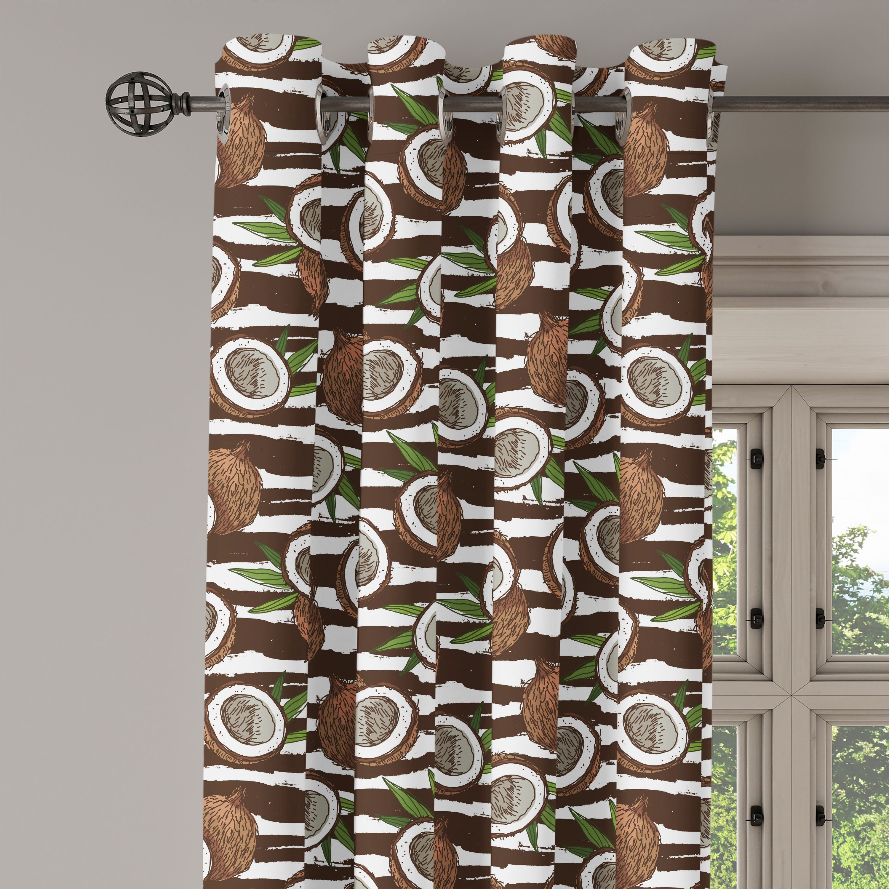 Gardine Dekorative 2-Panel-Fenstervorhänge Exotic Tropisch für Schlafzimmer Abakuhaus, Jungle Coconut Wohnzimmer