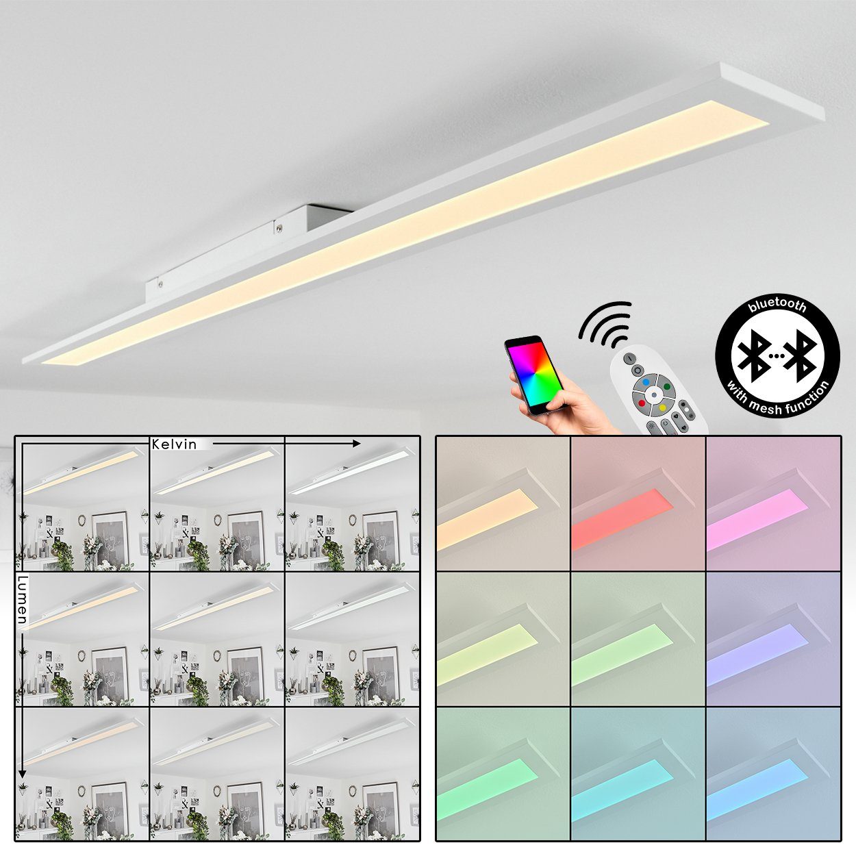 hofstein Deckenleuchte Fernbedienung, RGB »Brancere« 2700 App, dimmbare Deckenlampe Bluetooth,4300 Farbwechsler, Weiß, Lumen in Kelvin, Smart