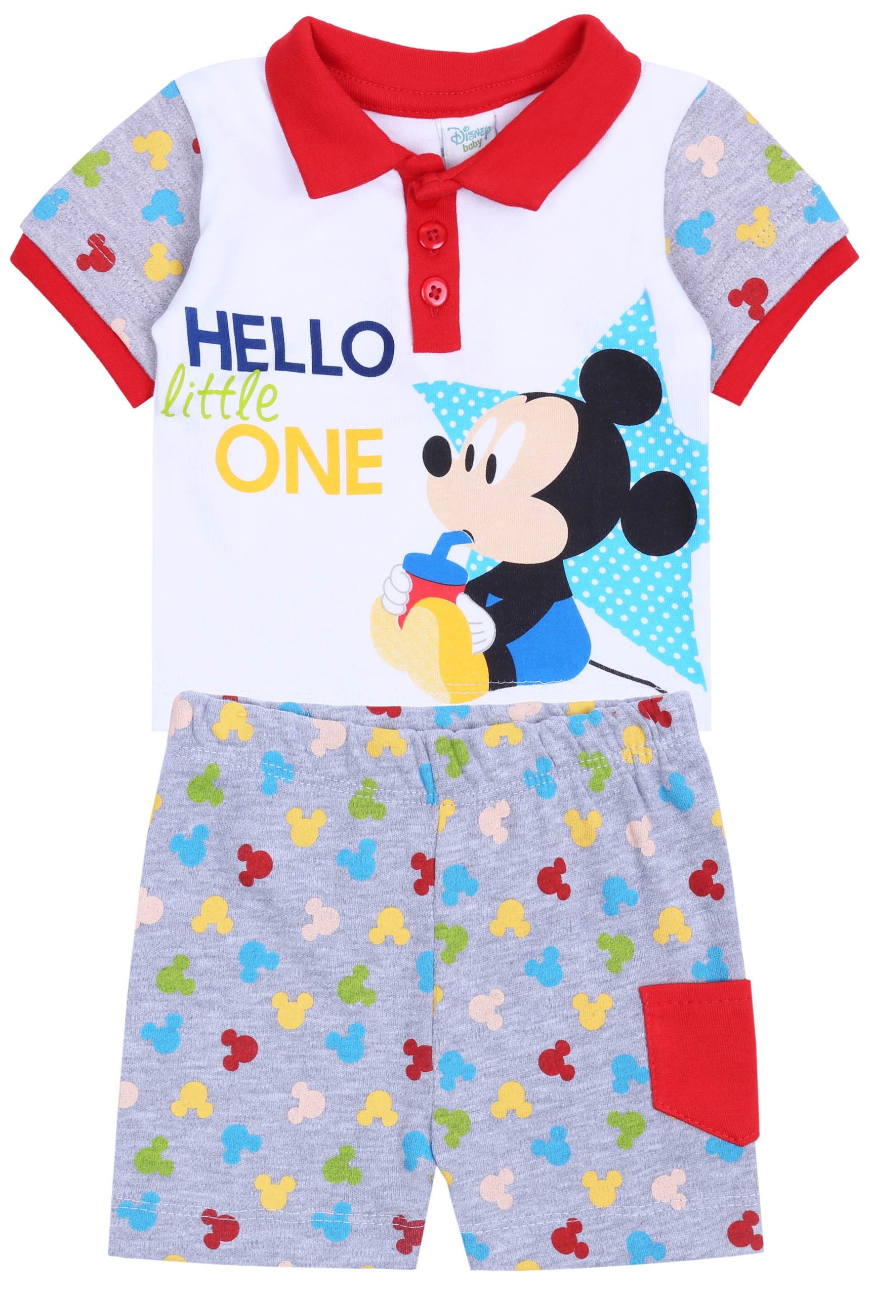 T-Shirt & Shorts Weiß-graues Jungenset, Polo T-Shirt+kurze Hose, Mickey Mouse 12 Monate