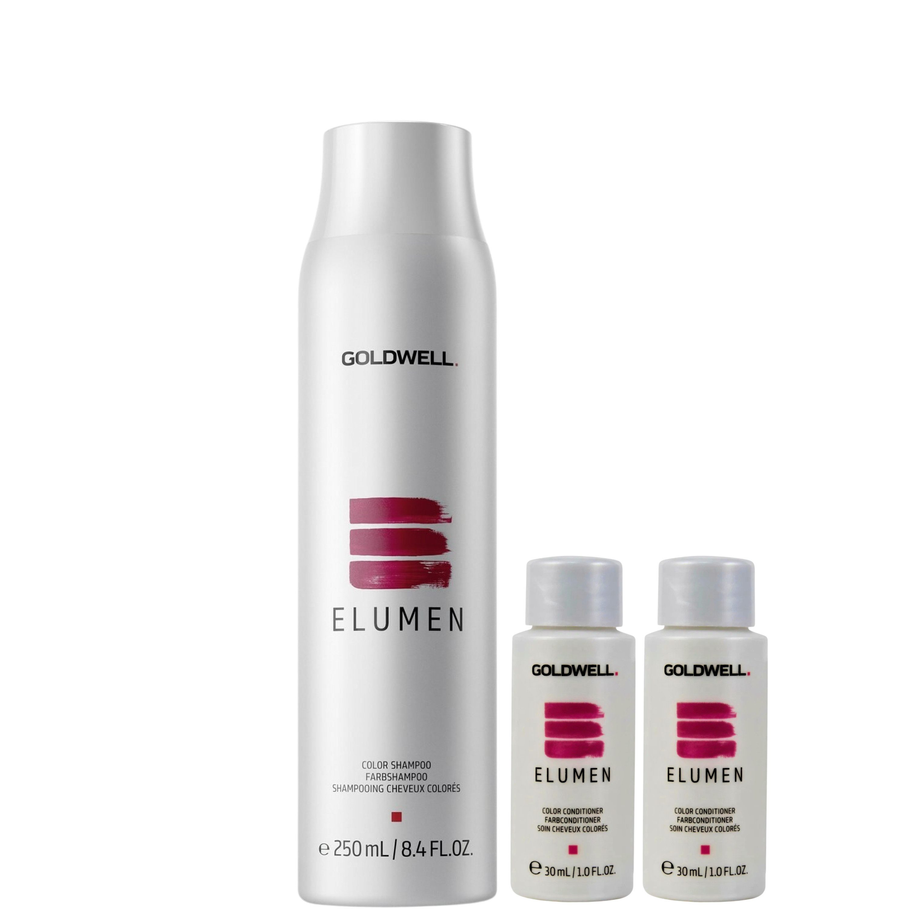 Goldwell Haarpflege-Set Elumen Shampoo 250 ml + 2x Conditioner 30 ml, Set, 3-tlg., farbschützend