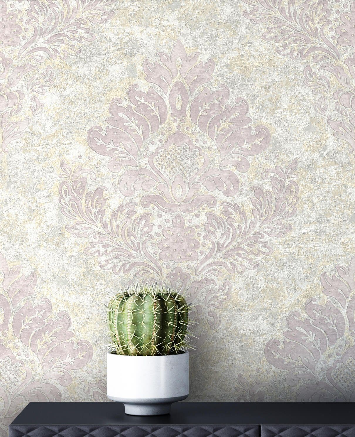 Newroom Vliestapete Maria Tapete Barocktapete Ornament,Prunk, Grau Tapete Barock Ornament - Barocktapete Creme Glamour Modern Prunk für Wohnzimmer Schlafzimmer Küche, modern