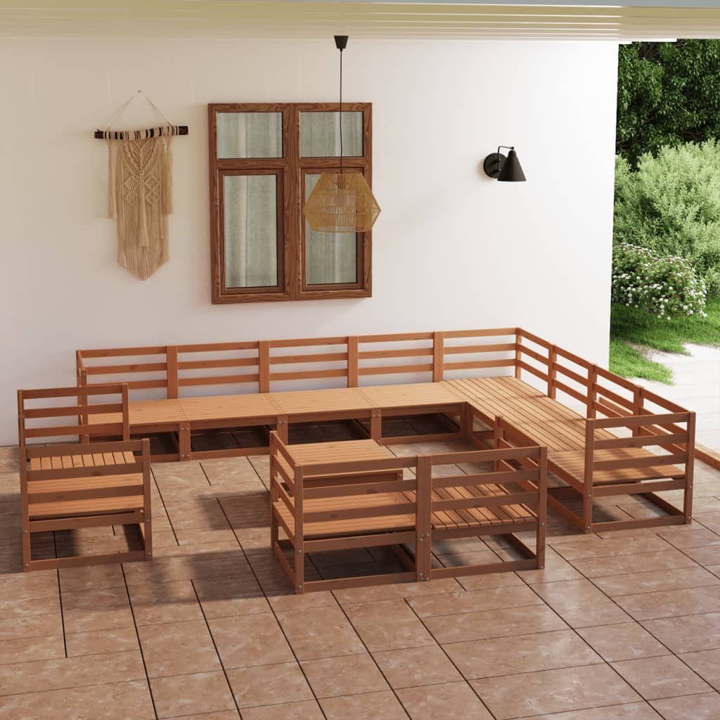 Massivholz Kiefer, Gartenlounge-Set (1-tlg) vidaXL Garten-Lounge-Set Honigbraun 13-tlg.