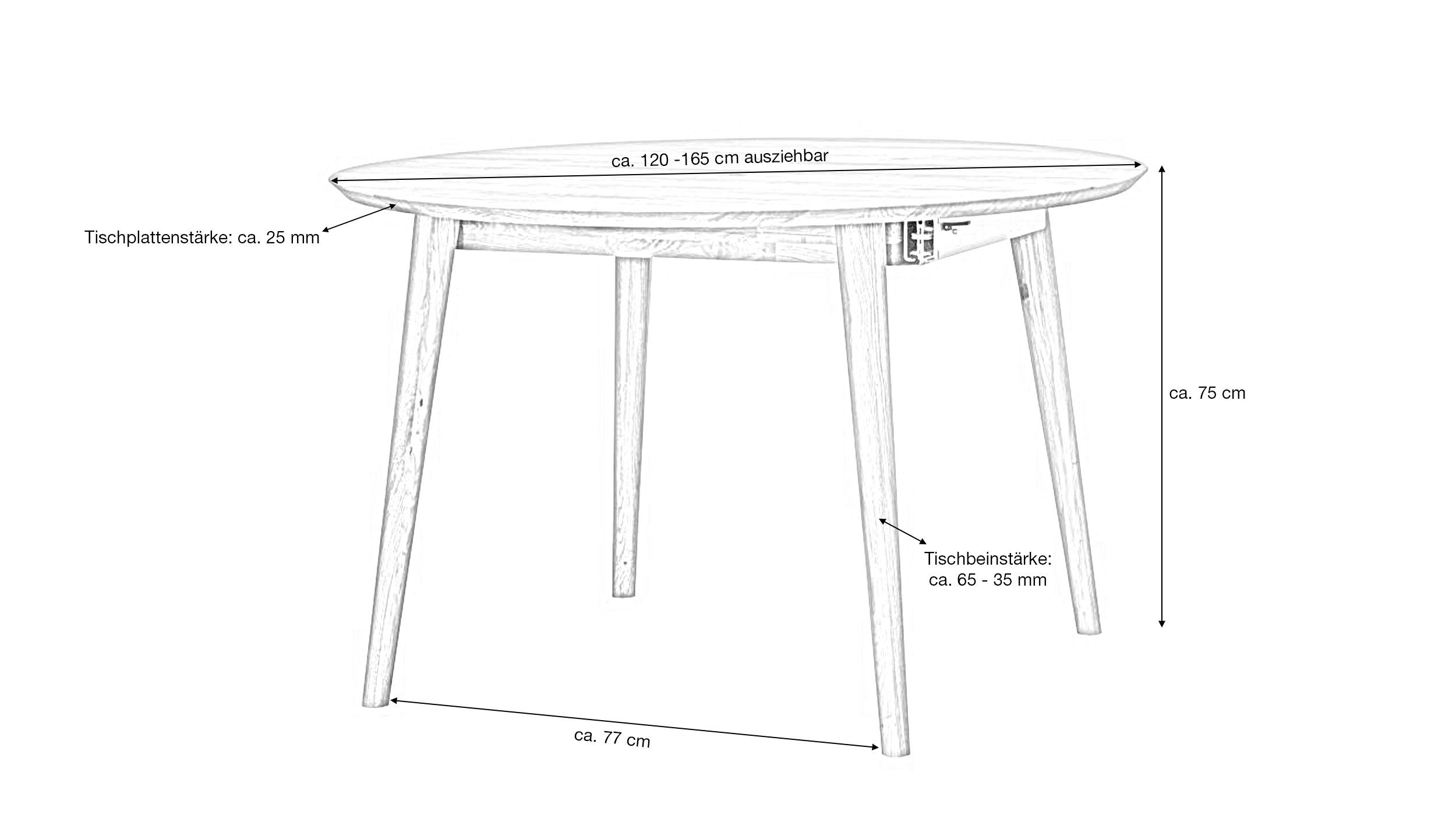 Massivart® Esstisch MATTI 120 cm x 120 / rund / ausziehbar /Wildeiche geölt, Tischplattenstärke 25 mm / Massivholztisch