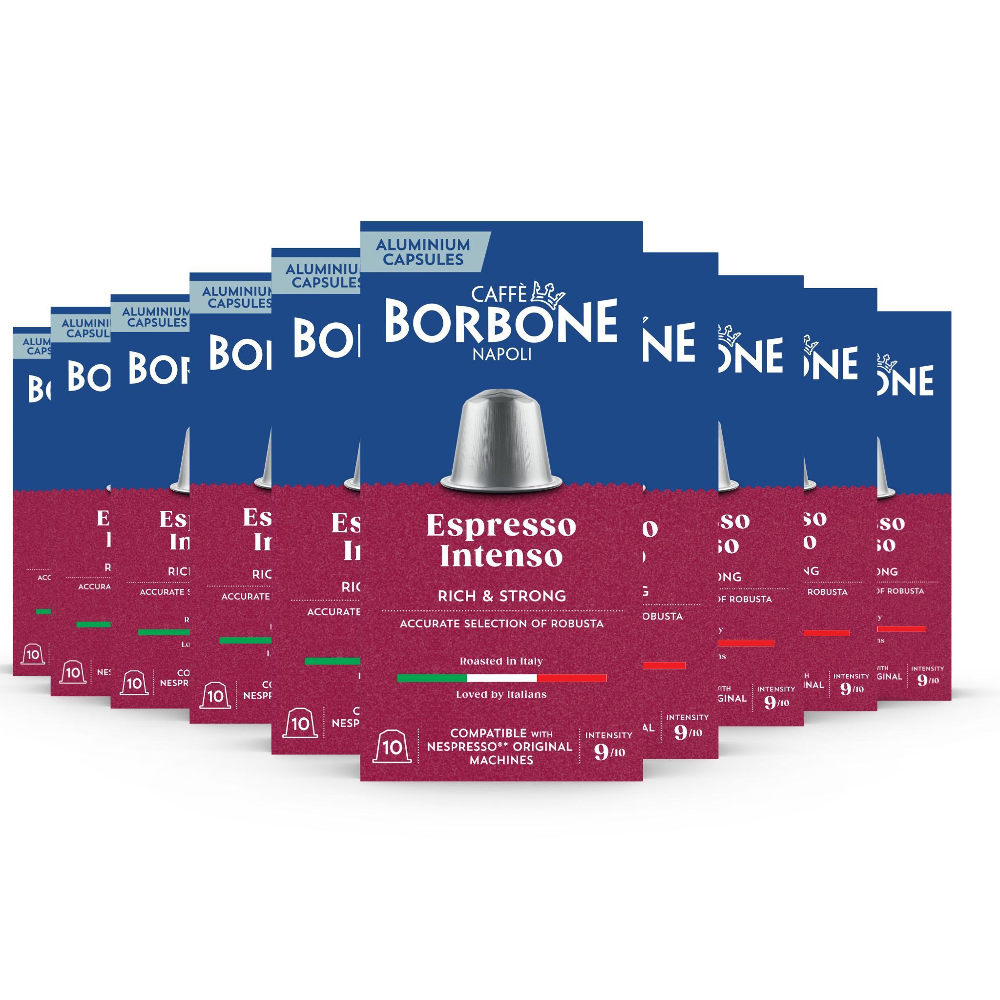 Caffè Borbone Kaffee Caffè Borbone Selection Espresso Intenso – 100 Aluminium-Kapseln, (feinem Karamell, dunkle Röstung, Intensität 9/10, Ideal für 25-40 ml, 100% Robusta Bohnen)