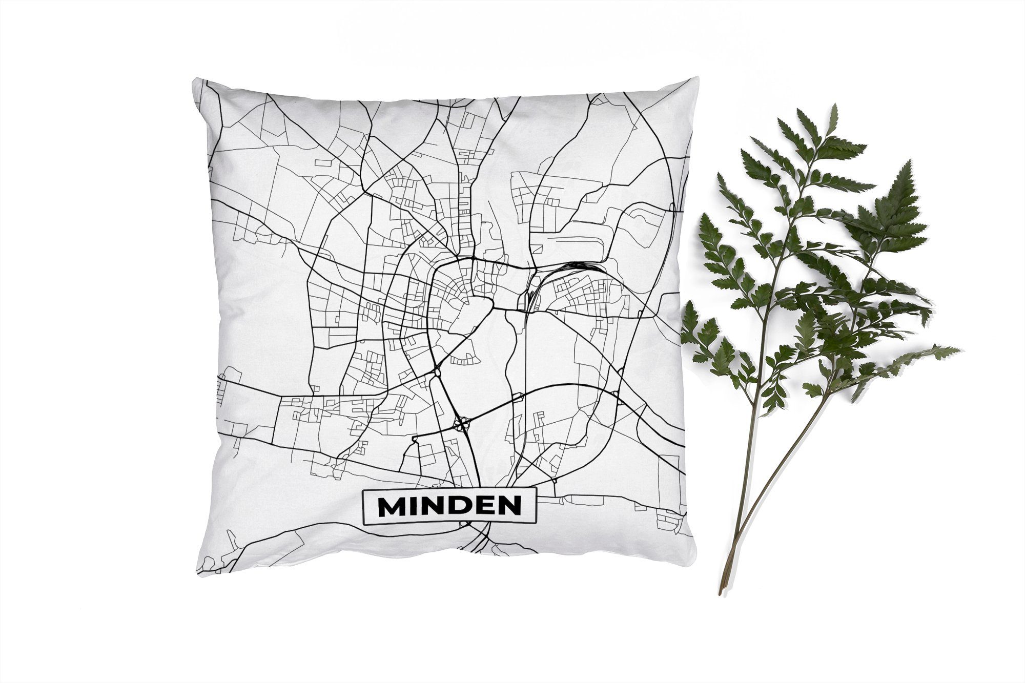 MuchoWow Dekokissen Minden - Stadtplan - Karte, Zierkissen mit Füllung für Wohzimmer, Schlafzimmer, Deko, Sofakissen