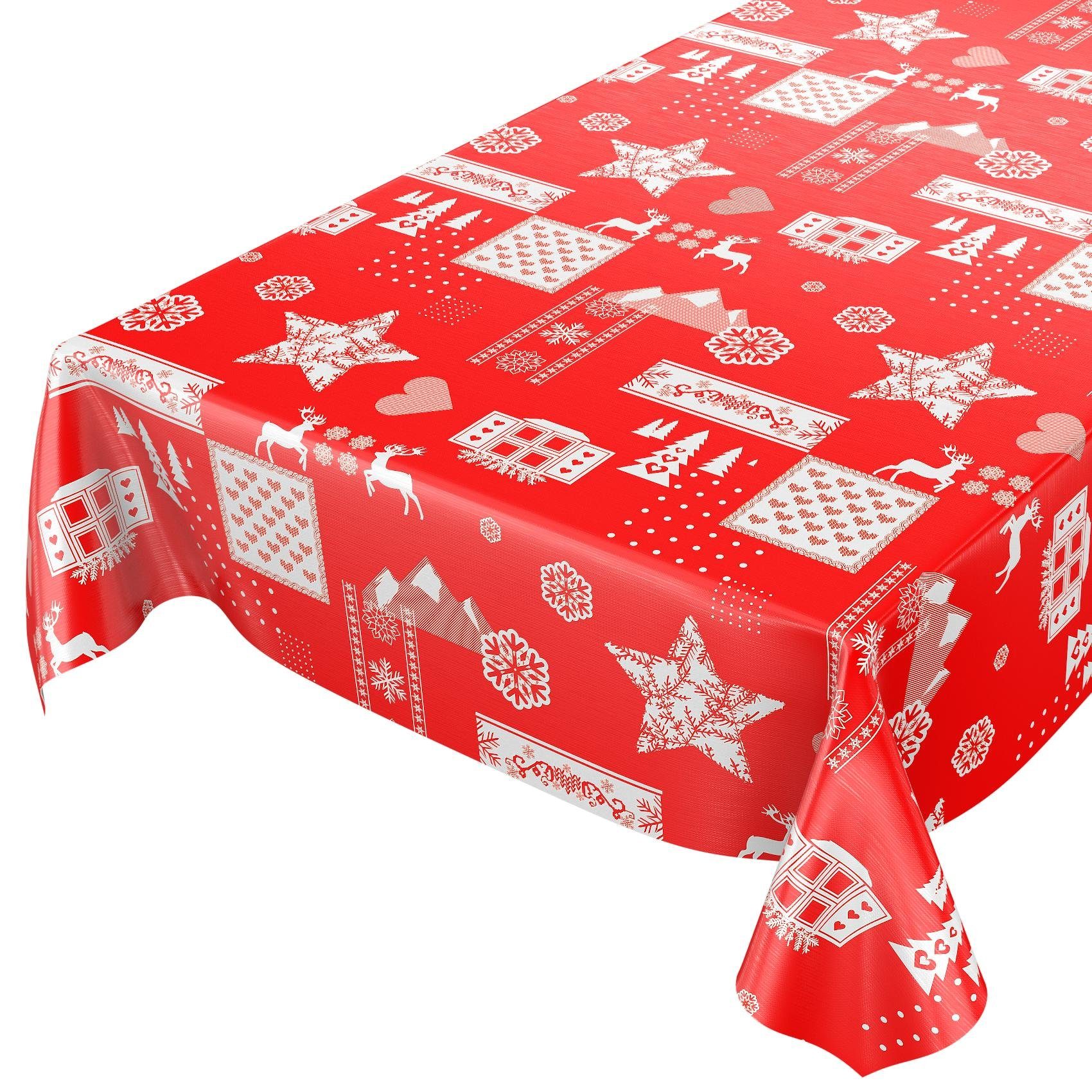 Breite, Rot Tischdecke Weihnachten Wachstuch Geprägt Tischdecke Wasserabweisend ANRO Robust